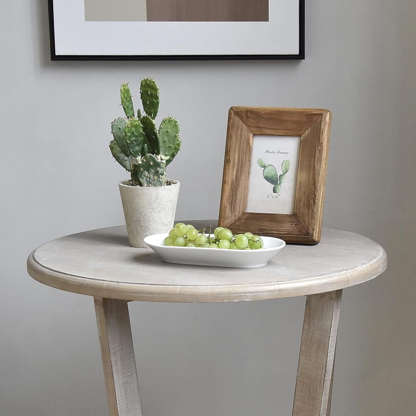 Rustic Farmhouse end Table with Storage Shelf, French Country Accent Side Table for Family, Dinning or Living Room, Small Spaces, Modern, Round, Vintage Grey Finish