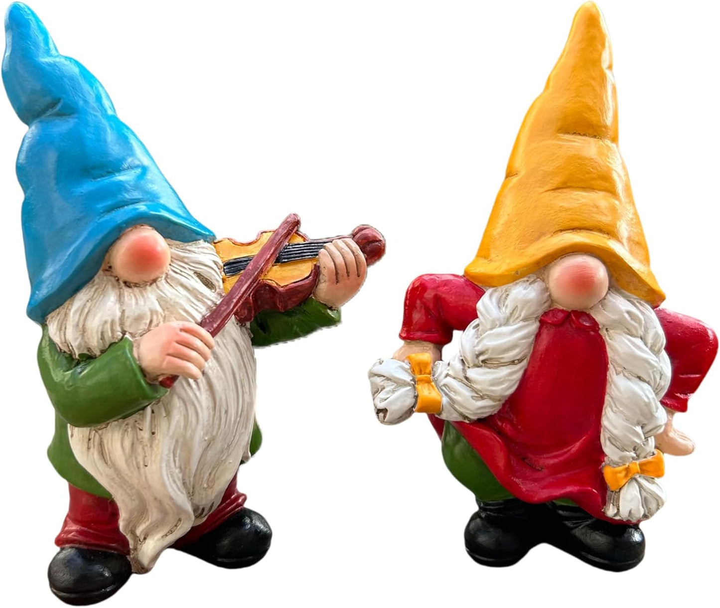 Garden Gnome Duo Decorative Figurines 5.5“ Ornament for Indoor Outdoor Home Garden Decor,Musical Violin Player and Dancing, Colorful Outdoor Statues, Set of 2