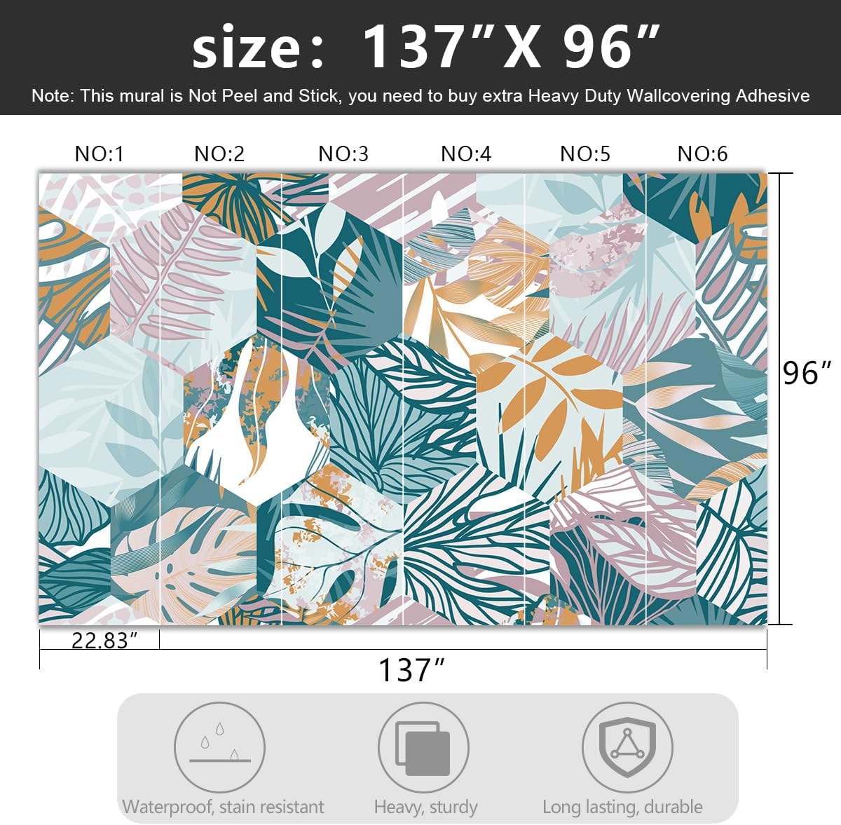 -Abstract Geometry Botanical Banana Leaf Fabric Wallpaper Living Room Bedroom Bathroom Tropical Plant Leaf Large Wall Mural- 137"x96"( not Peel and Stick)