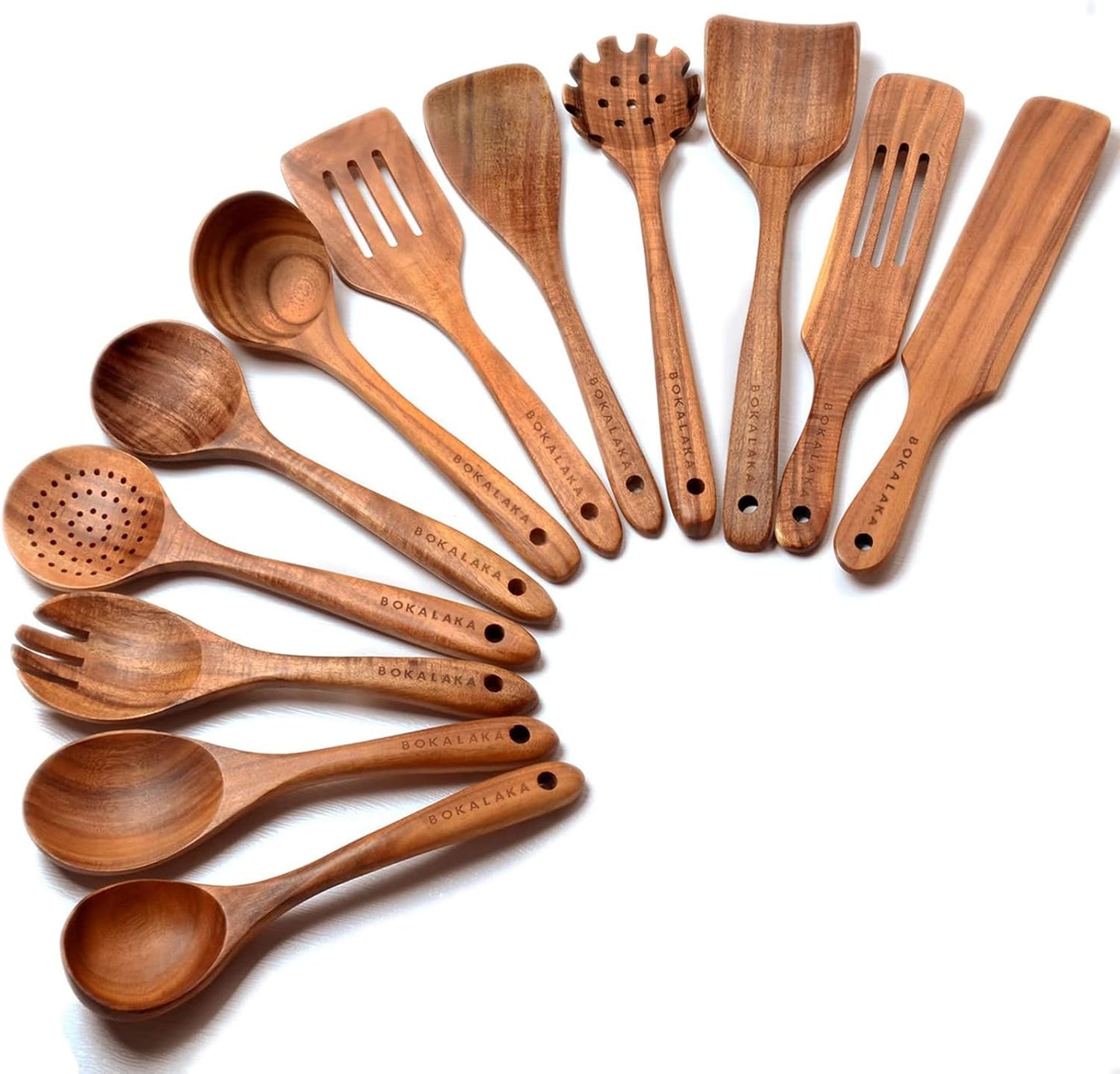 12 Pack Wooden Spoons for Cooking - Natural Teak Kitchen Utensils Set with Spatulas
