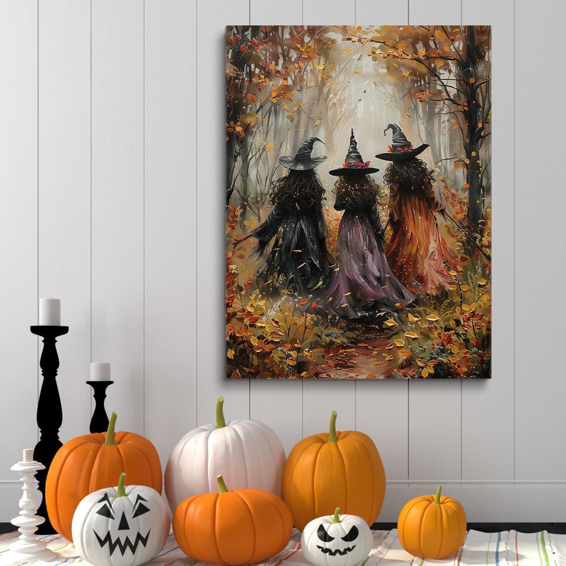 Generic Vintage Three Witches In The Forest Painting Witch Print Witchy Canvas Print Halloween Wall Art Halloween Decor Witch Poster Dark Academia Gothic Room Decor for Dorm Bedroom 20x30in Unframed