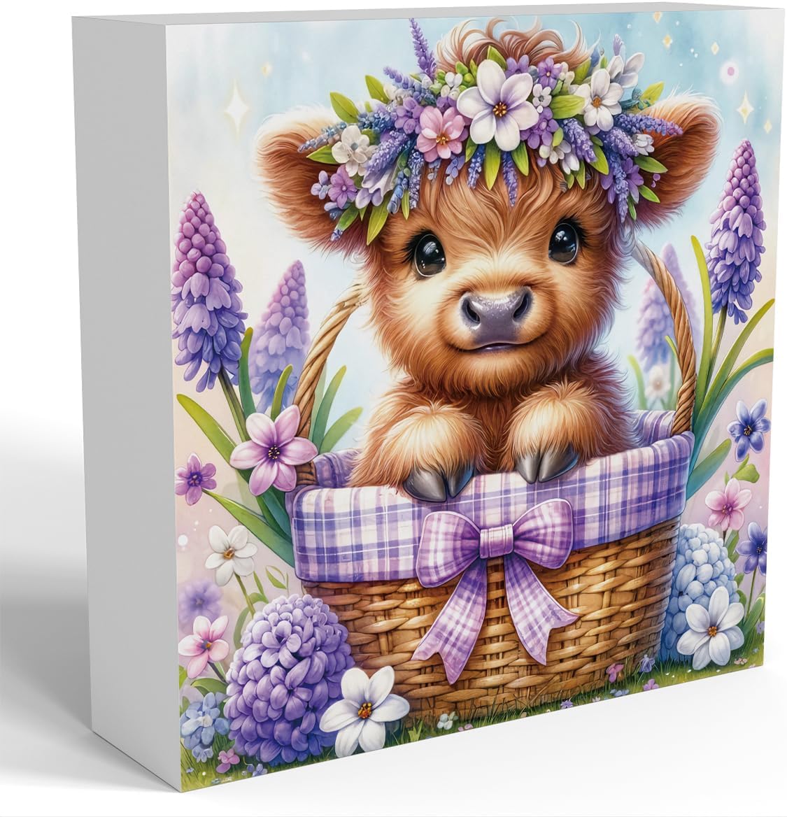 Highland Cow Hyacinth Flowers Decor, Highland Cow Bathroom Decor, Highland Cow Baby Decor, Highland Cow Nursery Decor, Wooden Box Decor Sign for Home Farmhouse Office Living Room Table Shelf Tiered