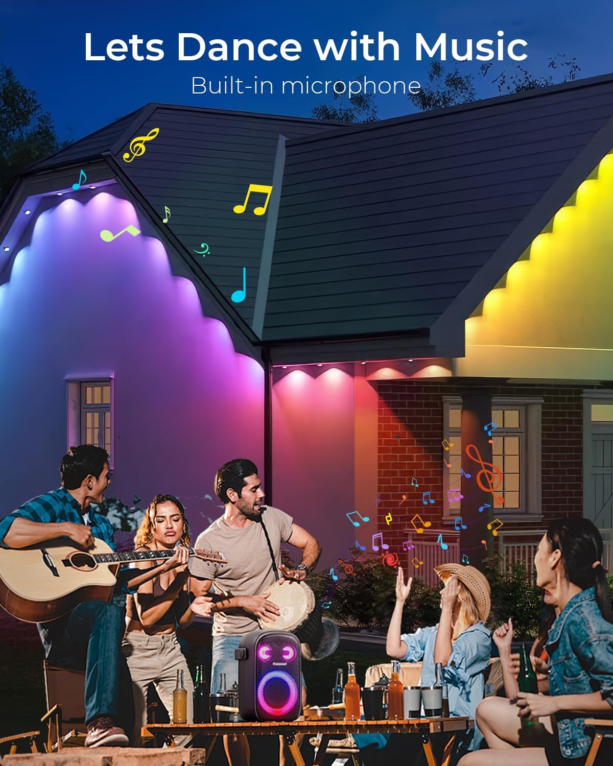 CINOTON Permanent Outdoor Lights 150ft, Smart RGBW Eaves Lights with 108 LEDs, IP67 Waterproof, 111 Scene Mode for Daily and Festival, Halloween Christmas Party Holiday Decor, APP/Voice/Remote Control