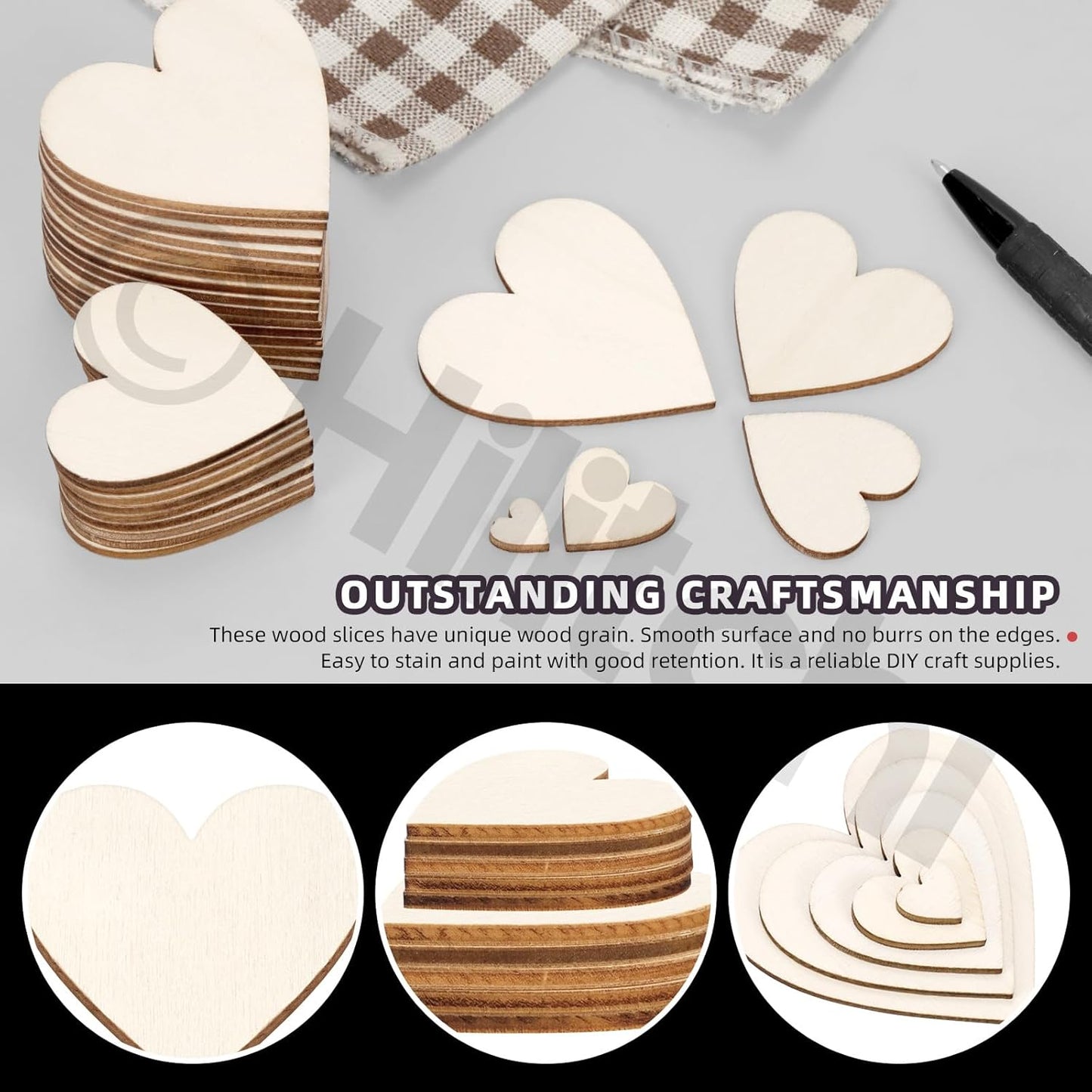 Hilitchi 300Pcs 5Sizes Unfinished Wooden Hearts Wood Hearts Craft Unfinished Wooden Hearts Ornanents Wooden Hearts Shape Blank Wood Ornaments Cutout Blank Wood for DIY Art Crafts Home Decorations