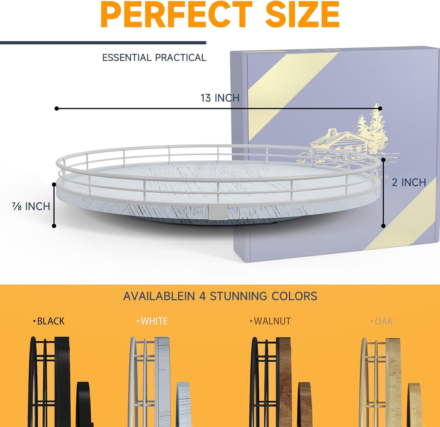 13" Oak Bathroom Vanity Tray Turntable for Perfume Candle, Round Wooden Decorative Tray for Kitchen Sink Countertop Organizer, Bathroom Counter Organizer for Skincare Makeup, Rustic White