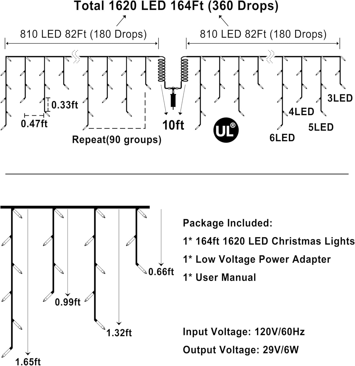 1620 LED Christmas Lights with 360 Drops,164ft 8 Modes Fairy Hanging String Lights with Time Waterproof, Plug-in Hanging String Lights for Holiday Wedding Party Christmas Decor (Blue)
