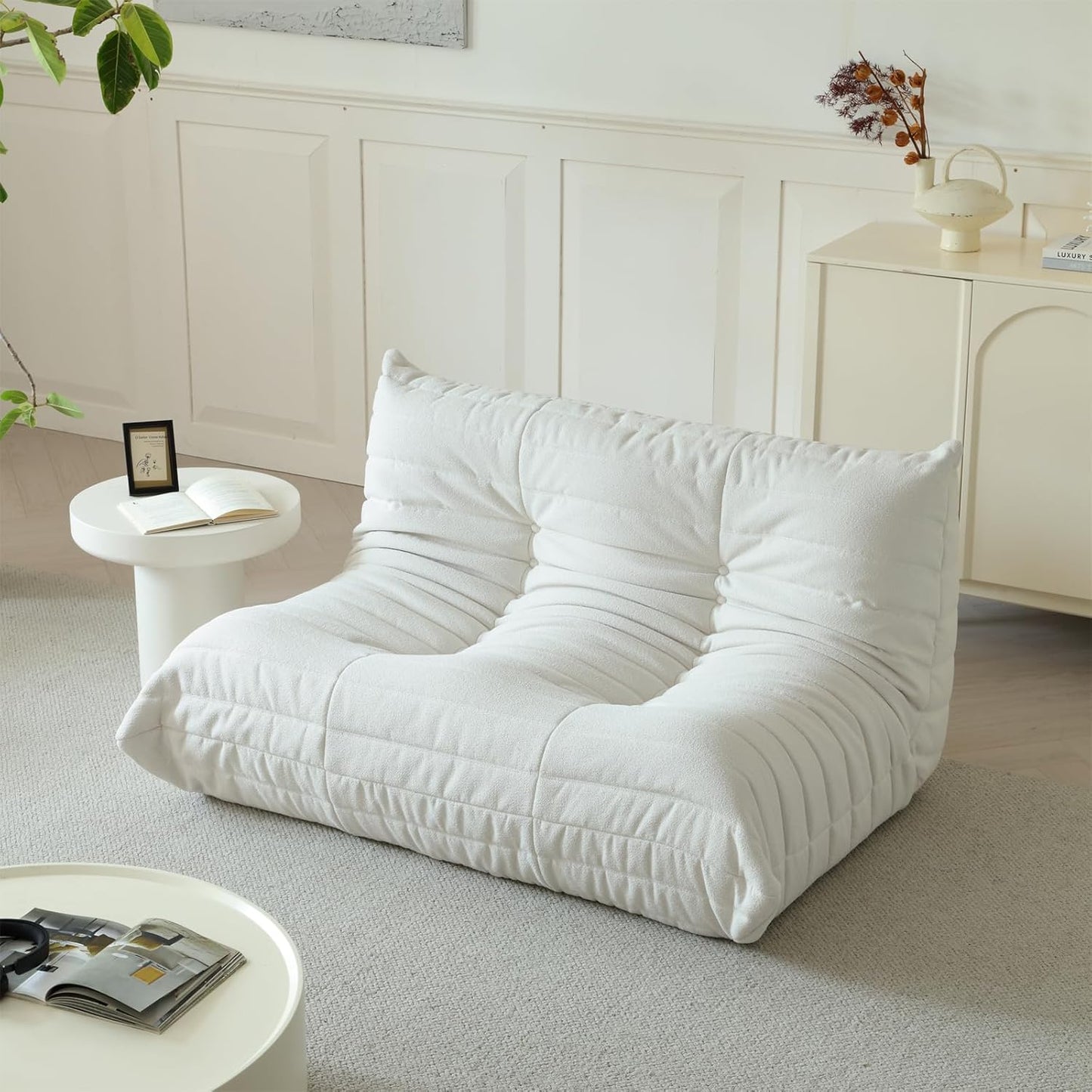 Luxury Sofa Couch Chair, Lazy Floor Seating, Fireside Bean Bag Chair, Ergonomic Tatami Sofa Lounger for Living Room, Bedroom, Office, Loveseat, White