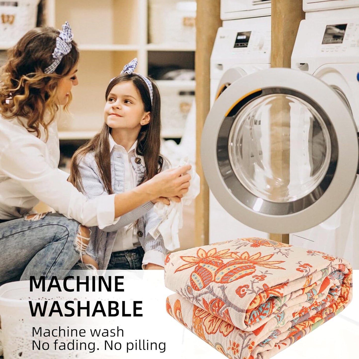 Boho Throw Blanket for Bed - 100% Pure Cotton Ultra Soft Rustic Quilt - Farmhouse Decor Bed Blankets, All Season Rustic Throw for Sofa Couch Chair(80''x 90'', Floral)