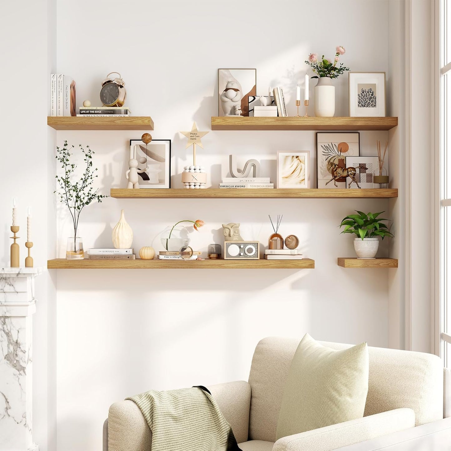 Fun Memories Floating Shelves for Wall, 8 Inch Deep Floating Wall Shelf, 16" x 8" Floating Shelves - Set of 2, Rustic Wooden Storage Shelves for Bathroom, Living Room, Kitchen