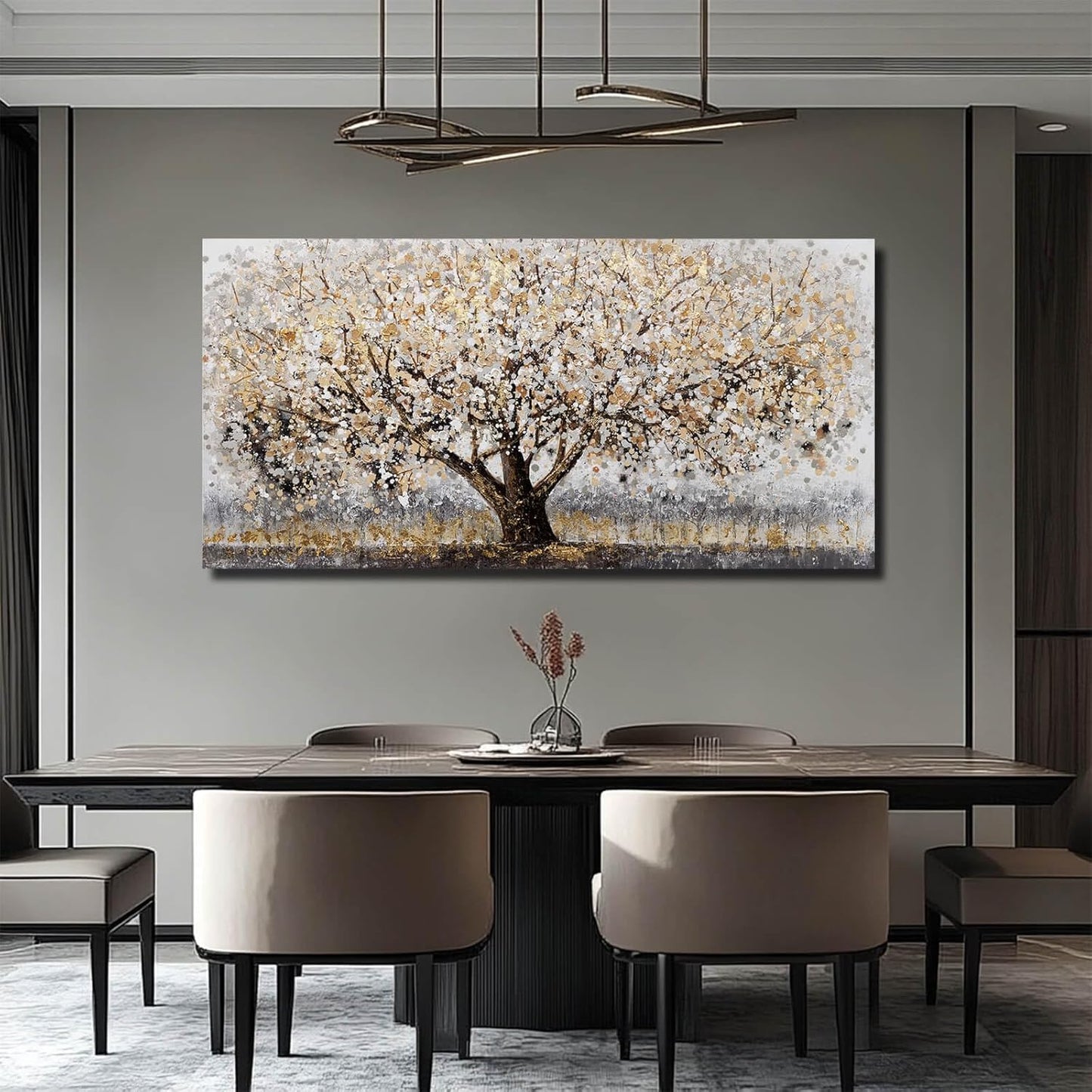 CHUDANHAO Abstract Grey Graffiti Wall Decor Big Tree Painting Gold Photo Prints Modern Canvas Art for Dining Room Bedroom 24"x48" Gallery Wall Art