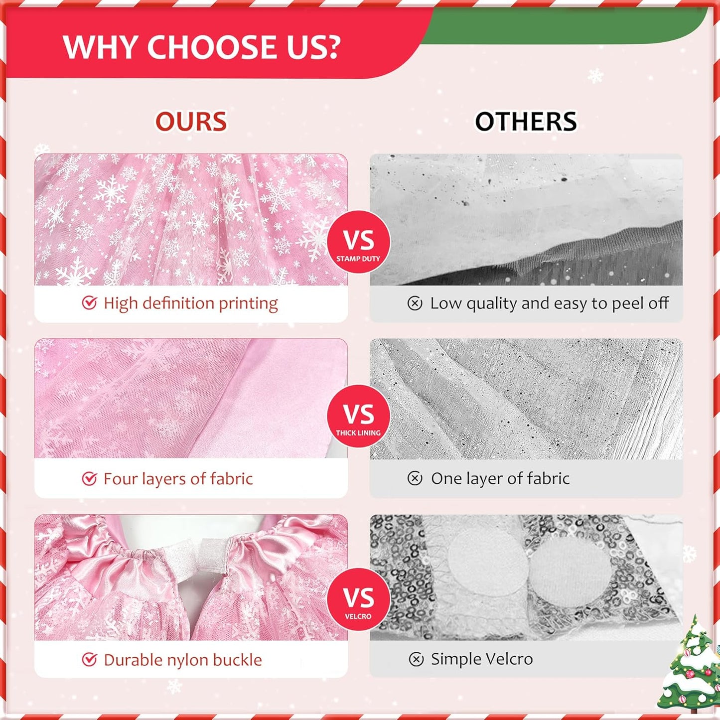 Christmas Wedding Tree Skirt, 4 Layer 45 in Snowflake Tulle Tree Decoration for Party Indoor, Fluffy Tree Cover Mat Ornament for Holiday, Pink