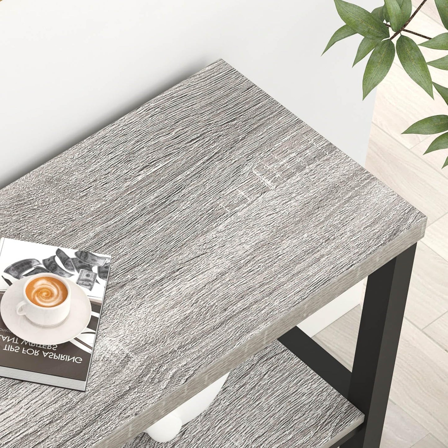 FOLUBAN Console Tables for Entryway, Sofa Table with 3 Tier Storage for Living Room Hallway Foyer Behind Couch, Rustic Light Grey