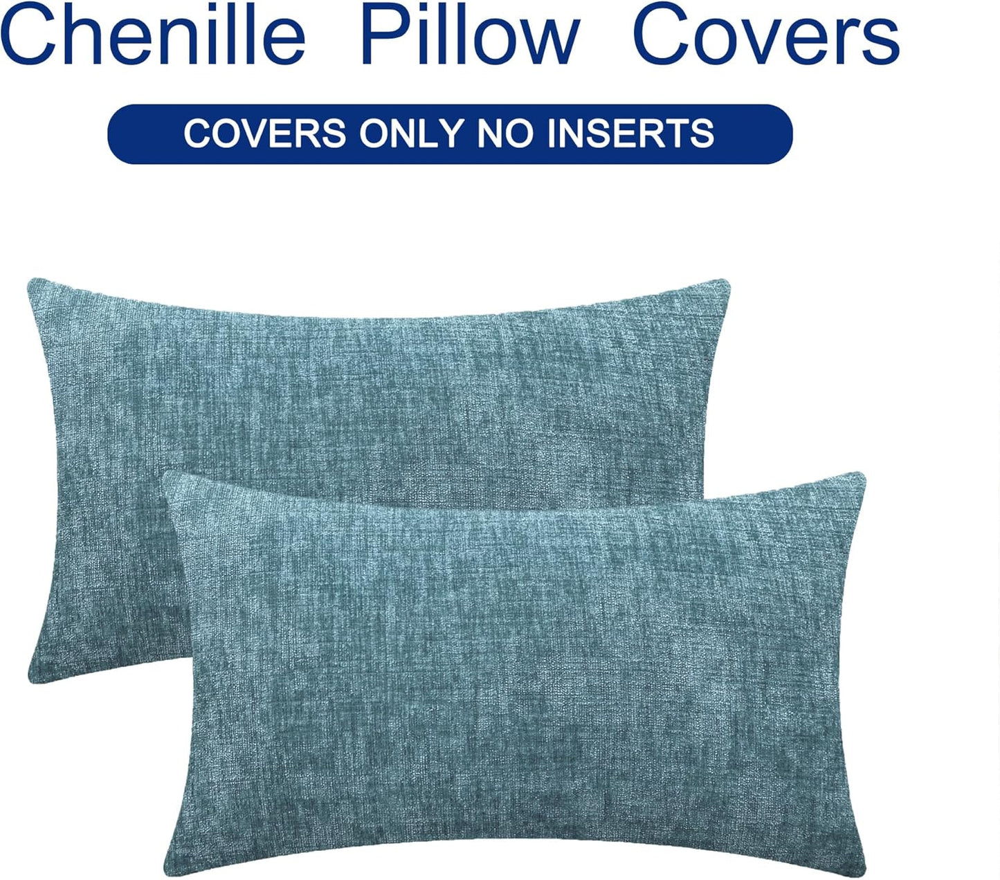 CaliTime Throw Pillow Covers Decorative 12 X 20 Inches Pack of 2 Cozy Chenille Cushion Cases for Couch Sofa Bed Living Room Home Smoke Blue