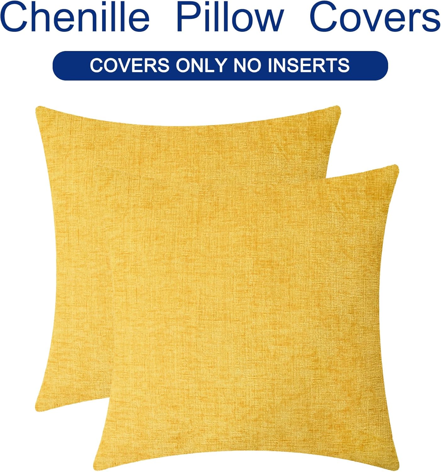 CaliTime Throw Pillow Covers Decorative 22 X 22 Inches Pack of 2 Cozy Chenille Cushion Cases for Couch Sofa Bed Living Room Home Mustard Yellow