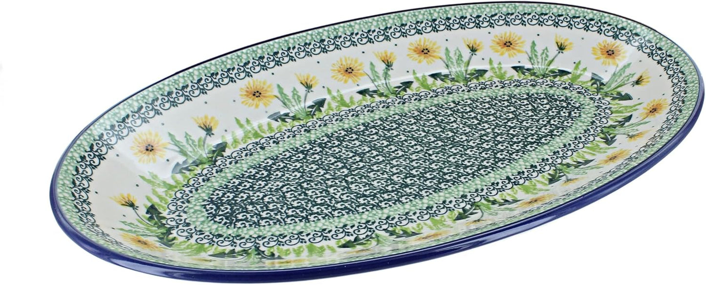Blue Rose Polish Pottery Dandelion Oval Platter