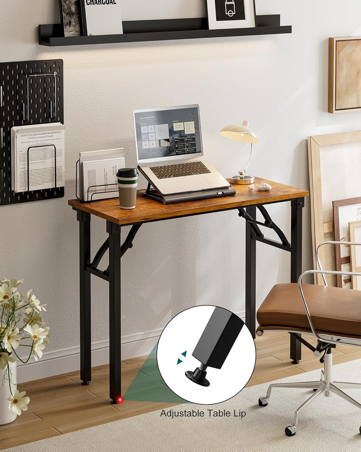 Frylr Small Folding Computer Desk – Portable 35.8 Inch Foldable Laptop Table, Collapsible and Compact for Easy Storage and Fast Setup, Lightweight for Small Spaces, Craft and Study Use, Rustic Brown