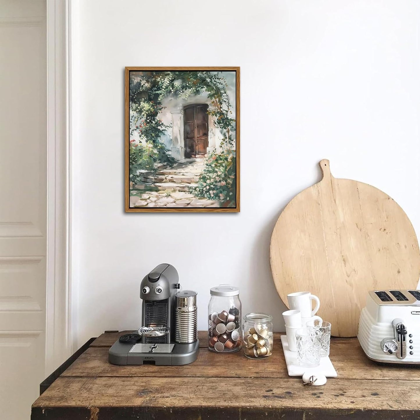 Floating Framed Canvas Vintage Wall Art, Rustic Cottage Spring Garden Oil Paintings Print, Country Floral Pictures Wall Decor for Living Room Bedroom Office Home Decor 8x10 inch