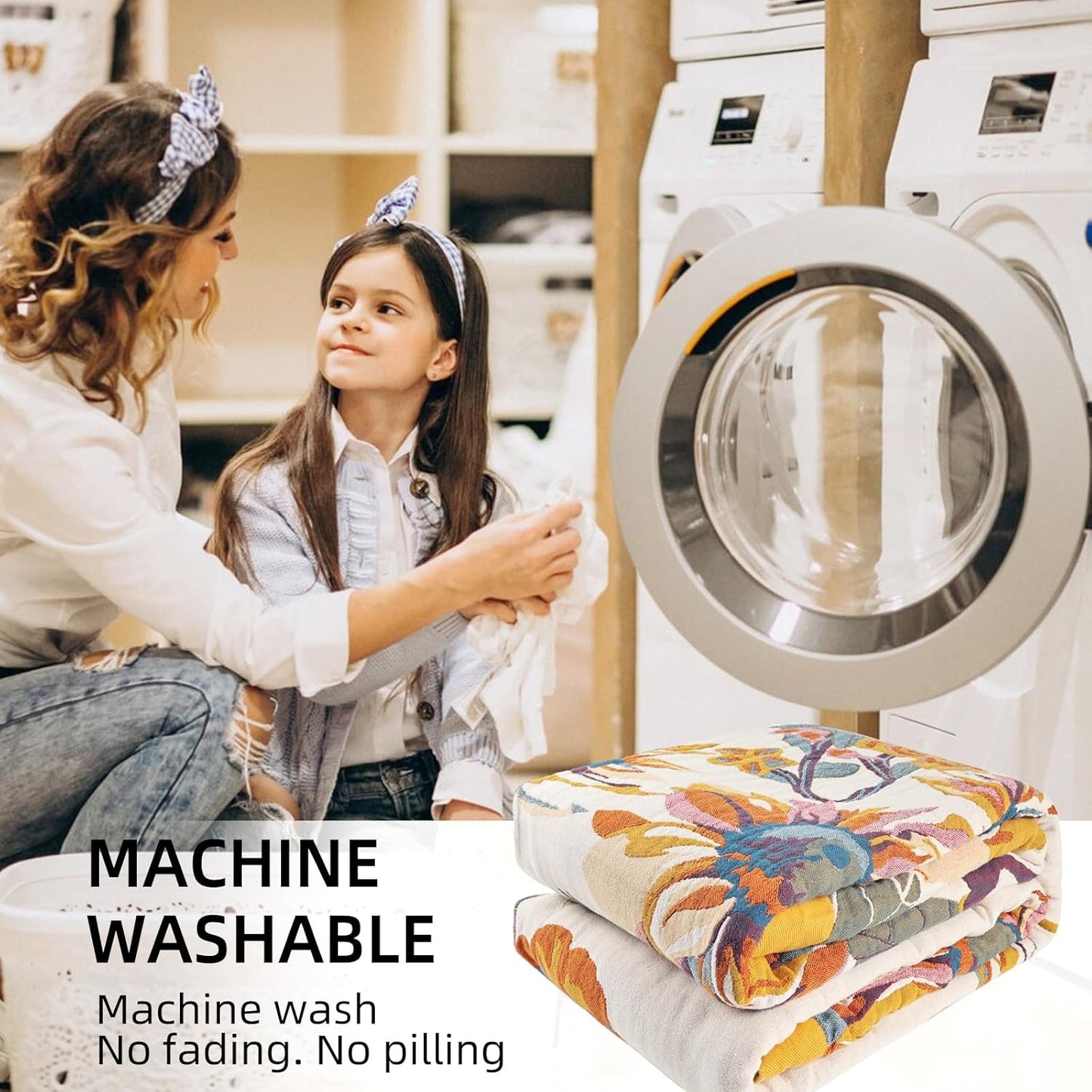 Boho Throw Blanket for Bed - 100% Pure Cotton Ultra Soft Rustic Quilt - Farmhouse Decor Bed Blankets, All Season Rustic Throw for Sofa Couch Chair(60"×80", Floral)