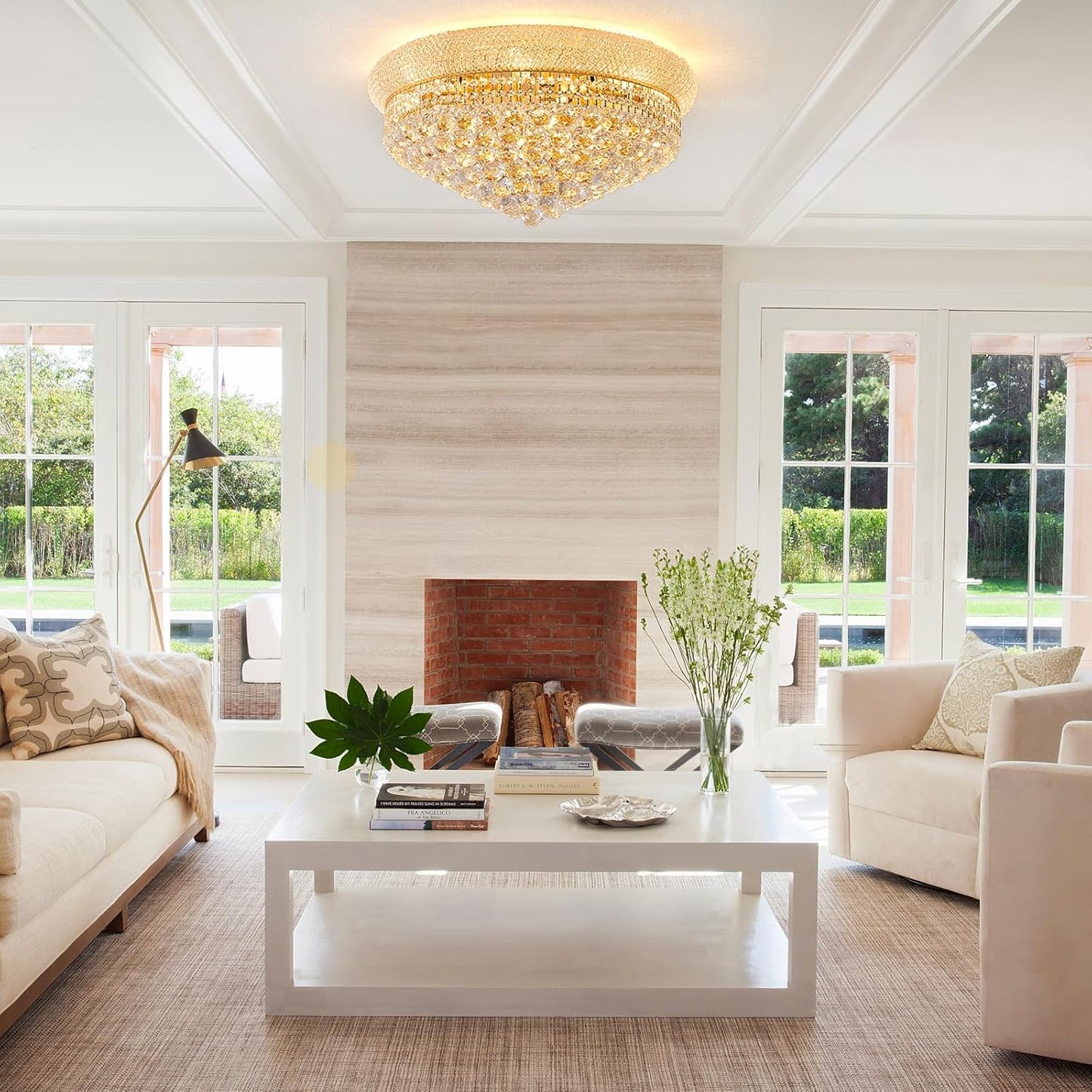 12-Light Crystal Flush Mount Chandelier Ceiling Light Fixture for Living Room Dining Room Bedroom Foyer Entryway Hallway Closet Bathroom (Gold D24)