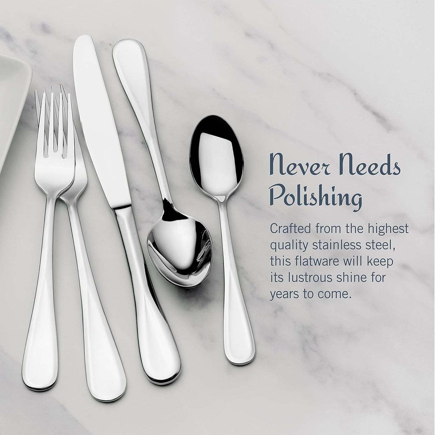 Mikasa Bravo 65-Piece Flatware Set for 12, 18/10 Stainless Steel Silverware with Full Service, Includes Forks, Knives, Spoons, and Serving Utensils