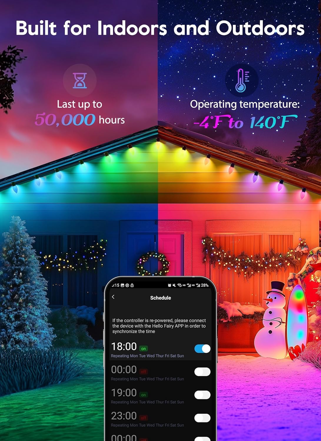 Brightown C9 LED Christmas Lights Outdoor, 150 LED RGB Smart Christmas Tree Lights with Music Sync APP Controlled, Waterproof Connectable C9 String Light for Indoor House Party Patio Garden Decor