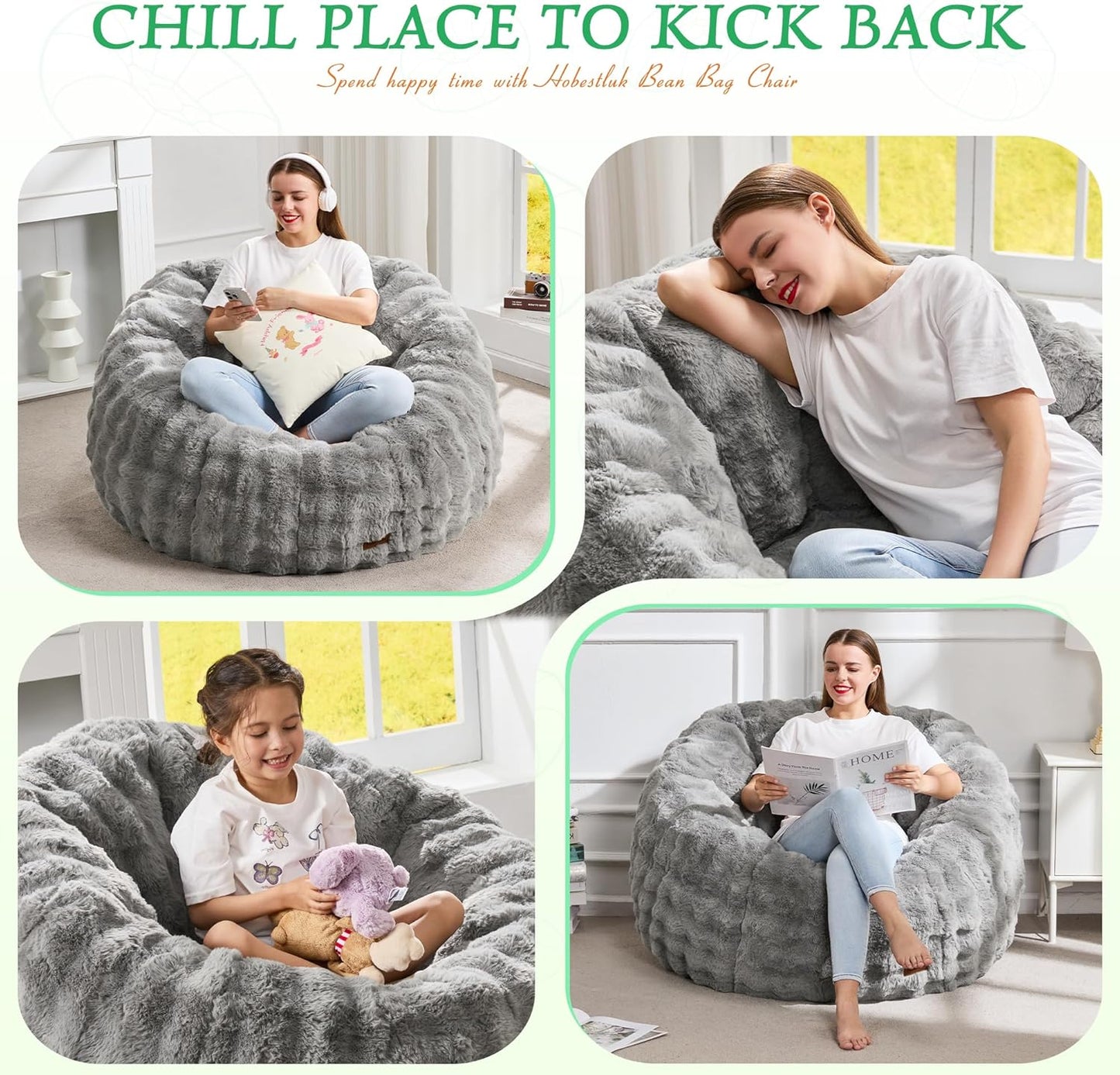 Hobestluk Bean Bag Chair Oversized Bean Bag Chair for Adults Donut-Shaped Large Bean Bag with Spacious Design for Living Room Bedroom or Reading Nook (Bubble Grey)