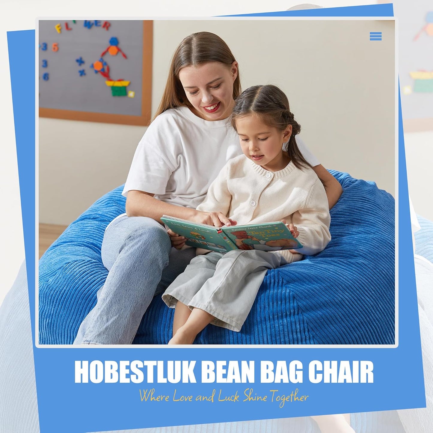 Hobestluk 3.5FT Bean Bag Chair Adult Bean Bag Chair Large Bean Bag Chair with Filler Included Teardrop Bean Bag with Removable Cover for Bedroom Living Room - (Large, Blue)