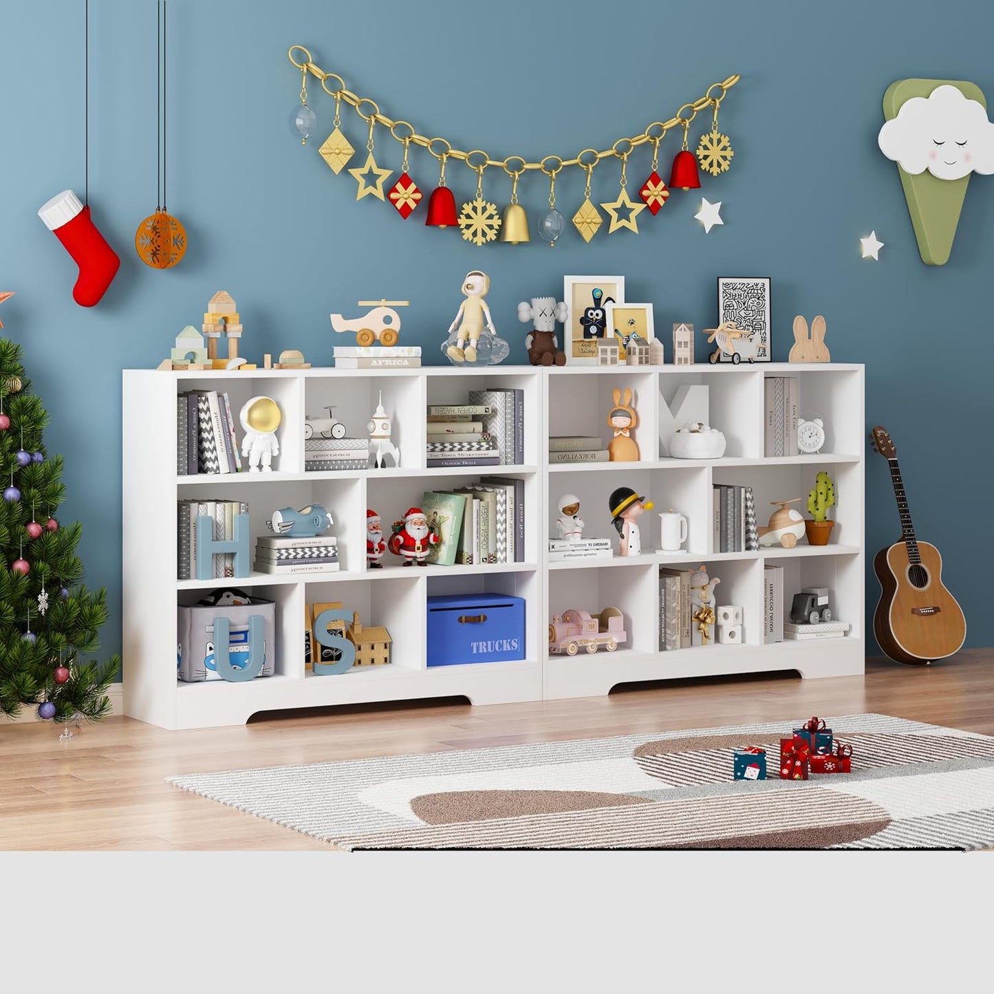 Book Shelf, 8 Cubes Storage Organizer, 3-Tier Open Shelf Wooden Bookcase, Freestanding White Bookshelf Cube Shelf for Bedroom, Living Room