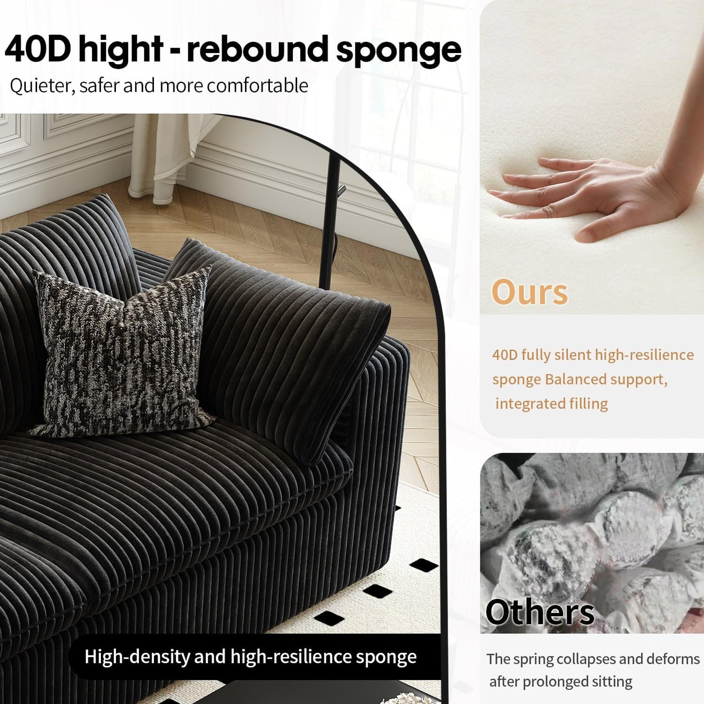 157.5" Cloud Couch Oversized Modular Sectional Sofa for Living Room,Modern Sofa with Deep Seat,8 Seater Boneless Couch with 2 Ottoman,Comfy Upholstered Couches for Apartment, Studio, Office,Black