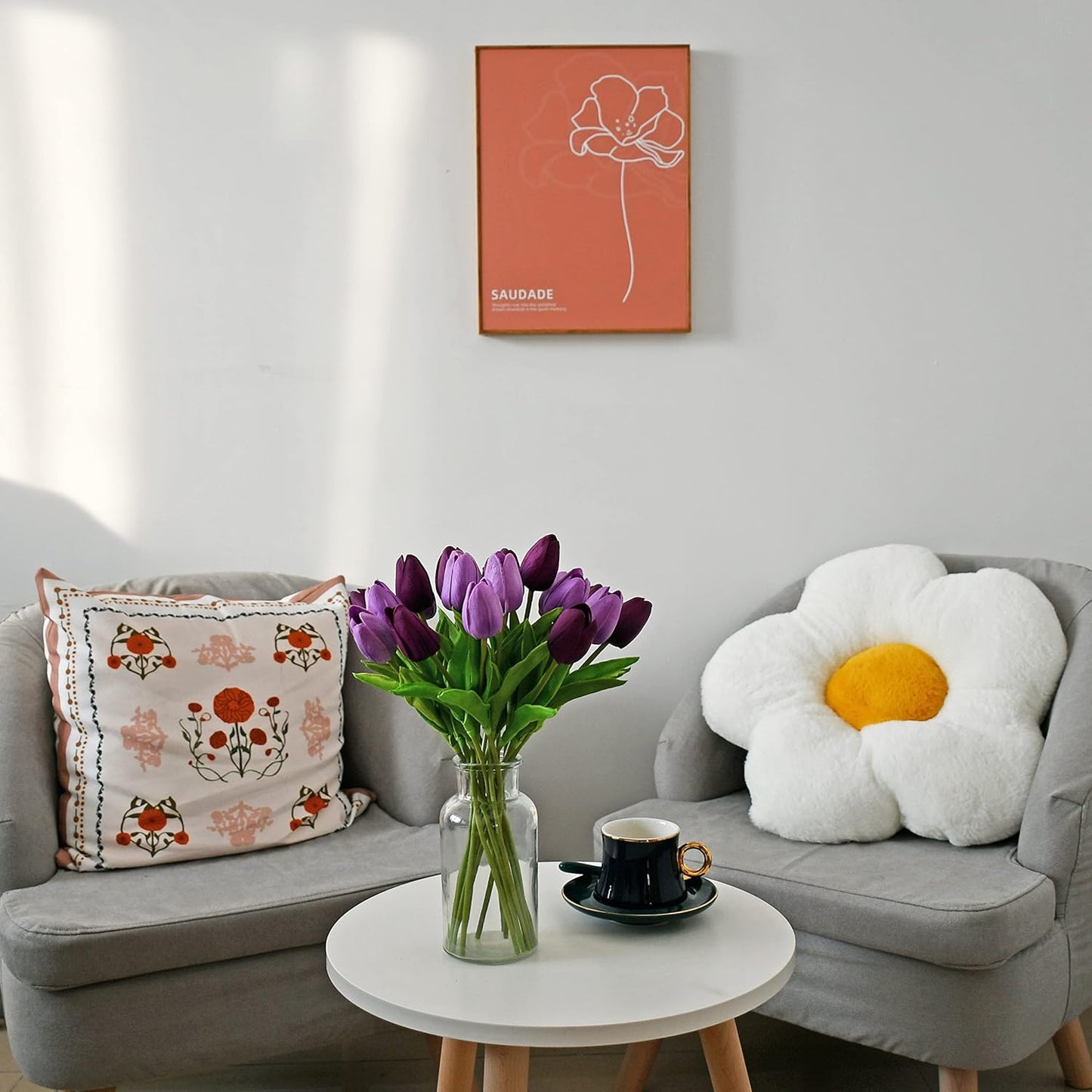 Mandy's Artificial Tulips 20 Stems Shades of Purple PU Faux Flowers for Wedding Home Decor 13.5 Inch