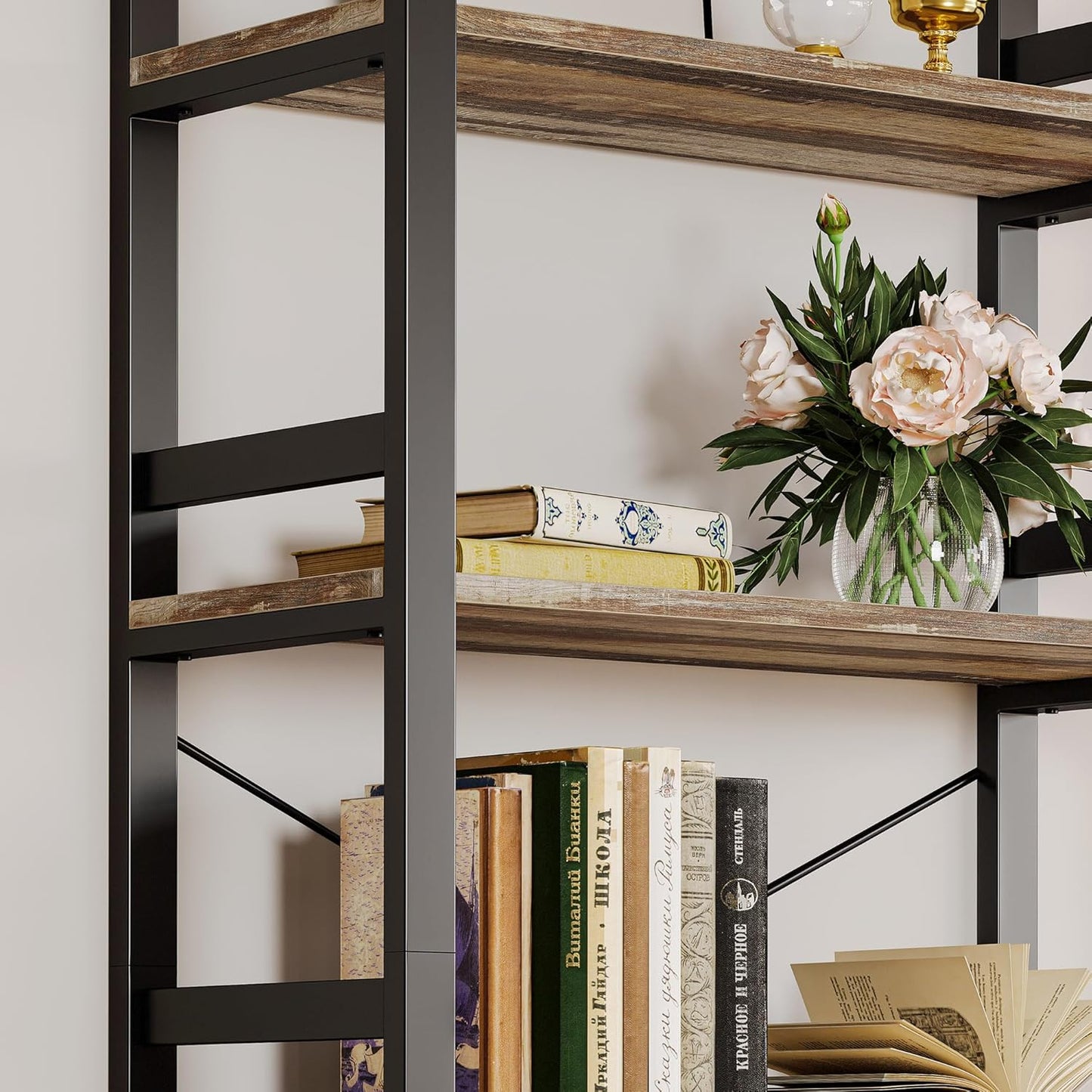 IRONCK Bookshelf, 31.5in Wide Shelf 6 Tier Bookcase, 110lbs/shelf Vintage Industrial Style Bookshelves for Bedroom, Living Room and Home Office, Industrial Brown