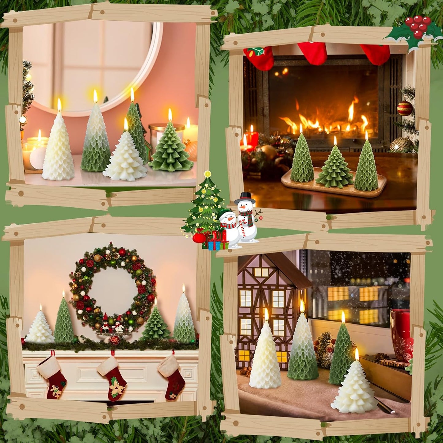 6 Pcs Christmas Tree Shaped Candles Xmas Wax Scented Candles White Green Decorative Christmas Tree Gifts for Xmas Eve Winter Holiday Party New Year Bedroom Room Table Decor, 3 Assorted Styles