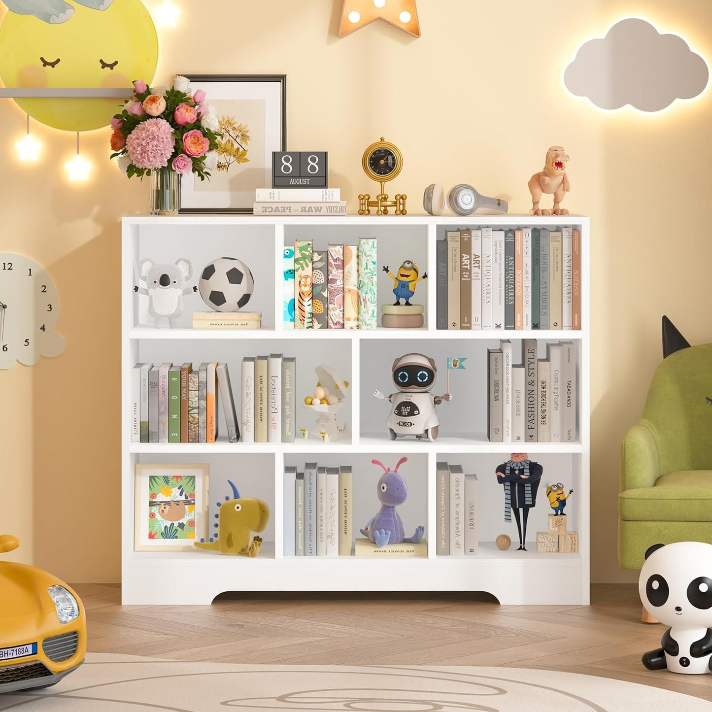 Book Shelf Set of 2, 8 Cubes Storage Organizer, 3-Tier Open Bookshelf Wooden Bookcase, Freestanding White Bookshelf Cube Shelf for Bedroom, Living Room