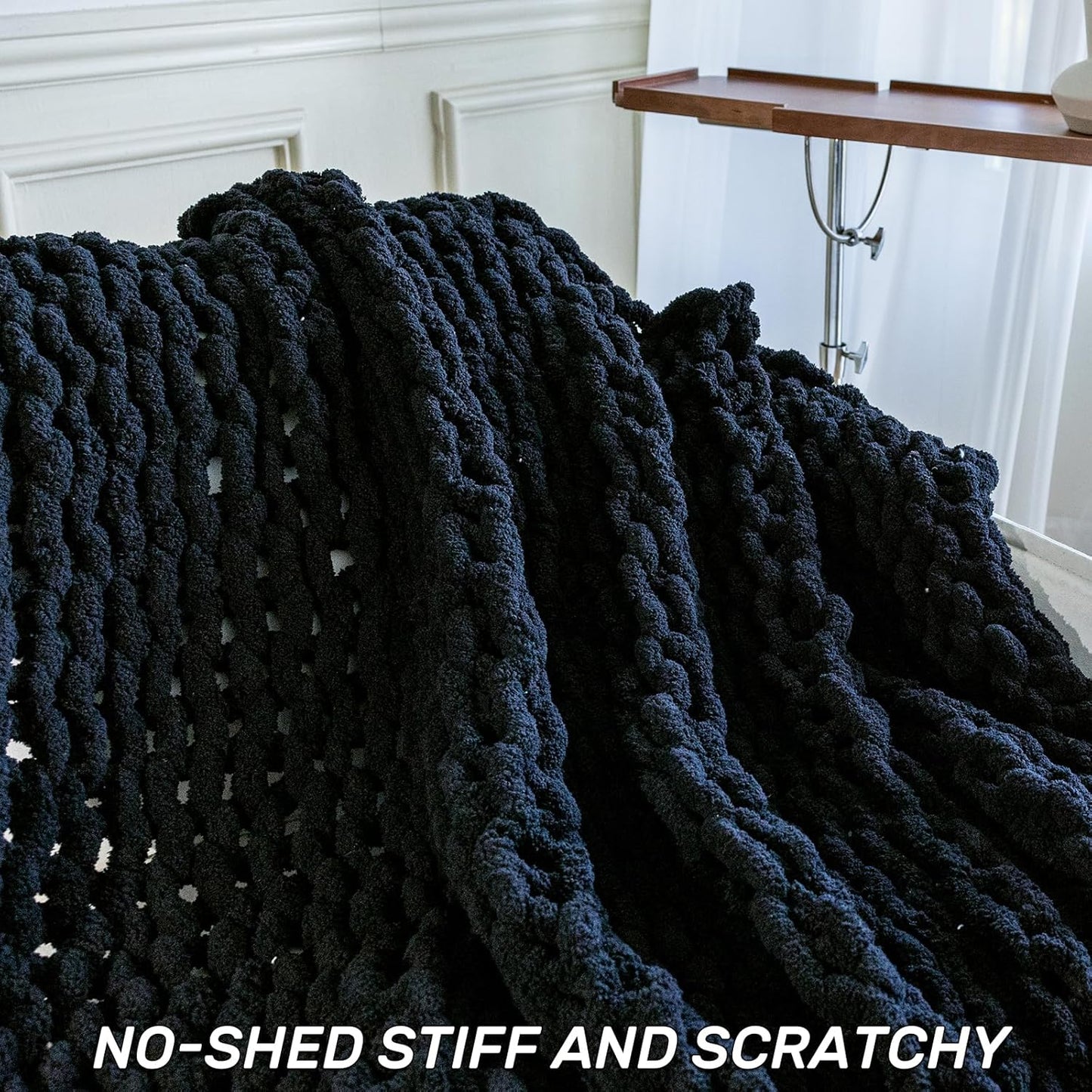 Chunky Knit Blanket - Luxury Soft Cozy 50 * 60 Throw Blanket,100% Woven Blanket Rope Knot Throw Blanket for Couch, Sofa, Home Decor, Gift - Machine Washable(Black)