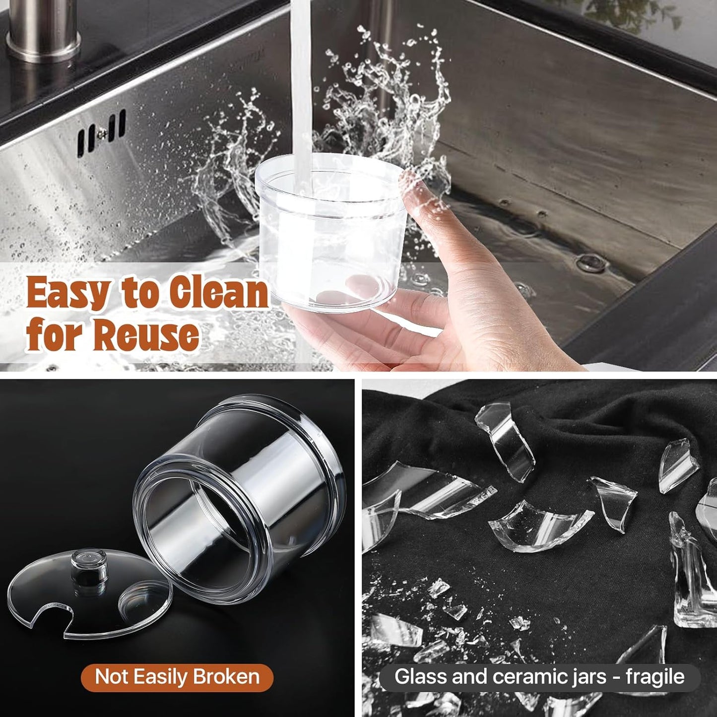 12 Pcs Acrylic Sugar Bowl with Lid and Spoon,7.1 Oz Clear Condiment Storage Pot,Sugar Jar Spices Container for Home Kitchen,Coffee Bar,Restaurant