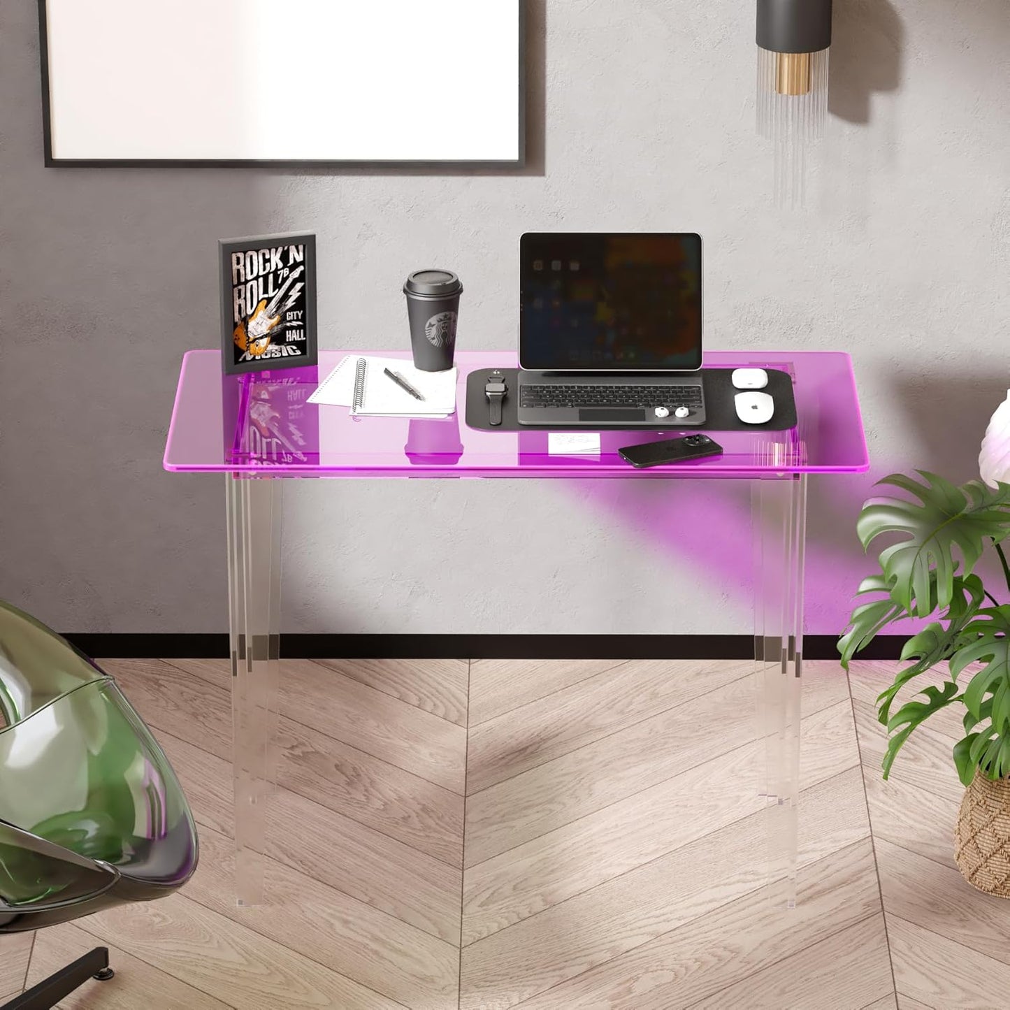 Acrylic Desk, Modern Study Table for HomeOffice-Extended Surface Multi-Purpose Console & EntrywayTable, Sturdy Lightweight Design((42.5-inch, Pink)