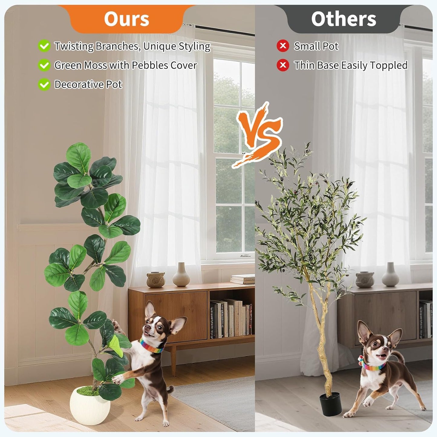 GarveeHome Fiddle Leaf Fig Artificial Tree with White Planter,5ft Faux Plants Indoor with Moss, Fake Rubber Tall Fake Floor Plant in Pot - Artificial Trees for Home Office Living Room Decor