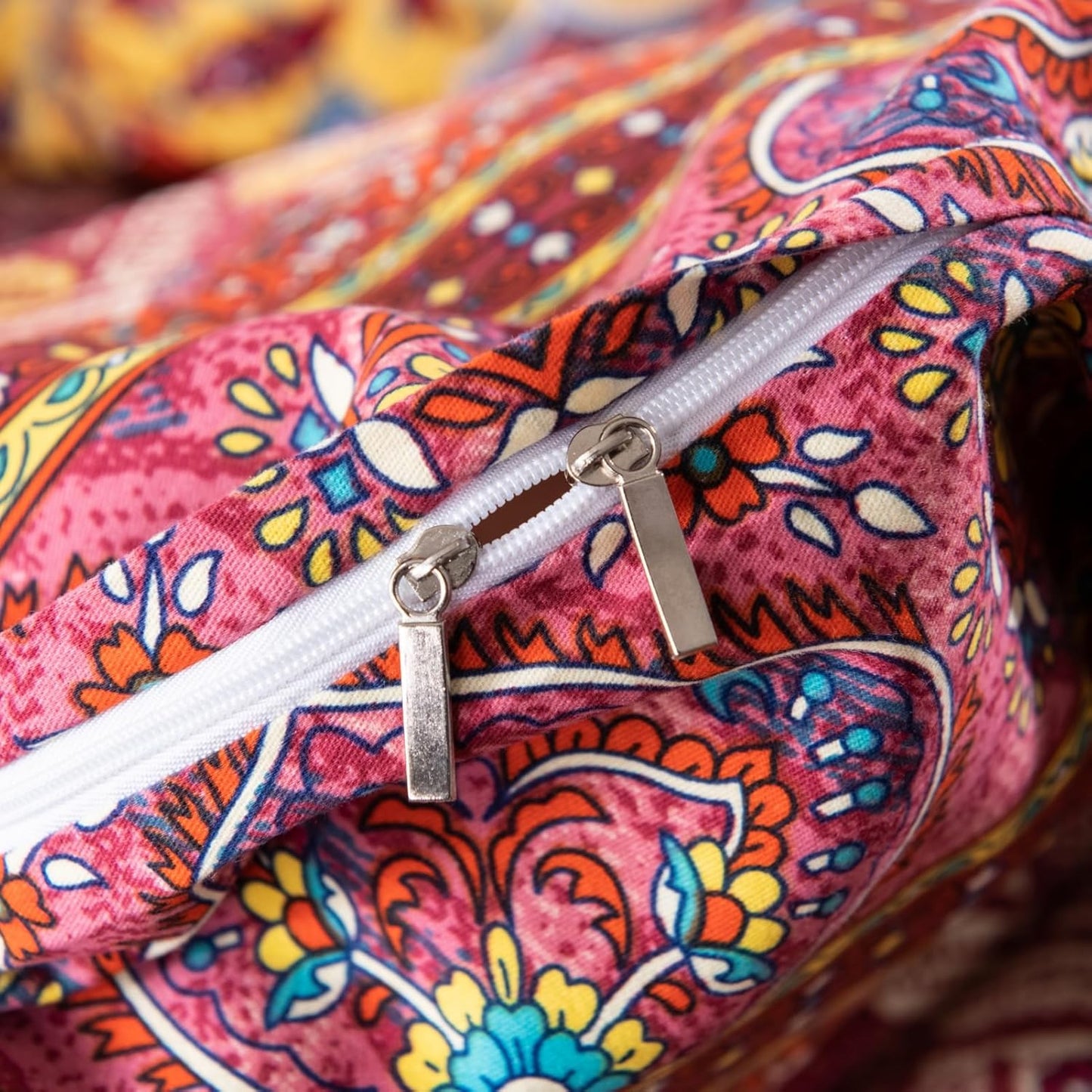 ABREEZE Bohemian Duvet Cover Set Colorful Orange Boho Retro Bedding Set Damask Paisley Cotton Duvet Cover Tribal Reversible Bedding Exotic Style Comforter Cover 3-Piece King