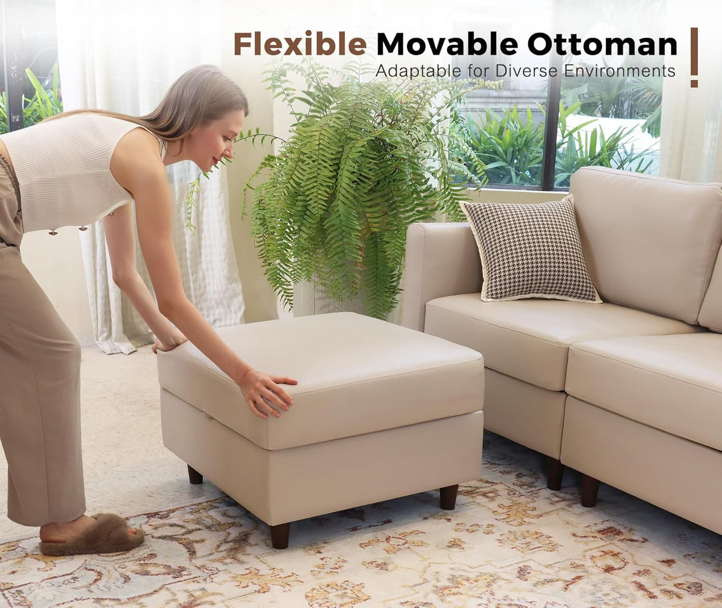 Oversized 145.5" Faux Leather Modular Sectional Sofa, Modern Large 12 Seater U Shaped Couch with Storage Seat with Reversible Chaise Deep Seat for Living Room DIY Combination - Whitesand