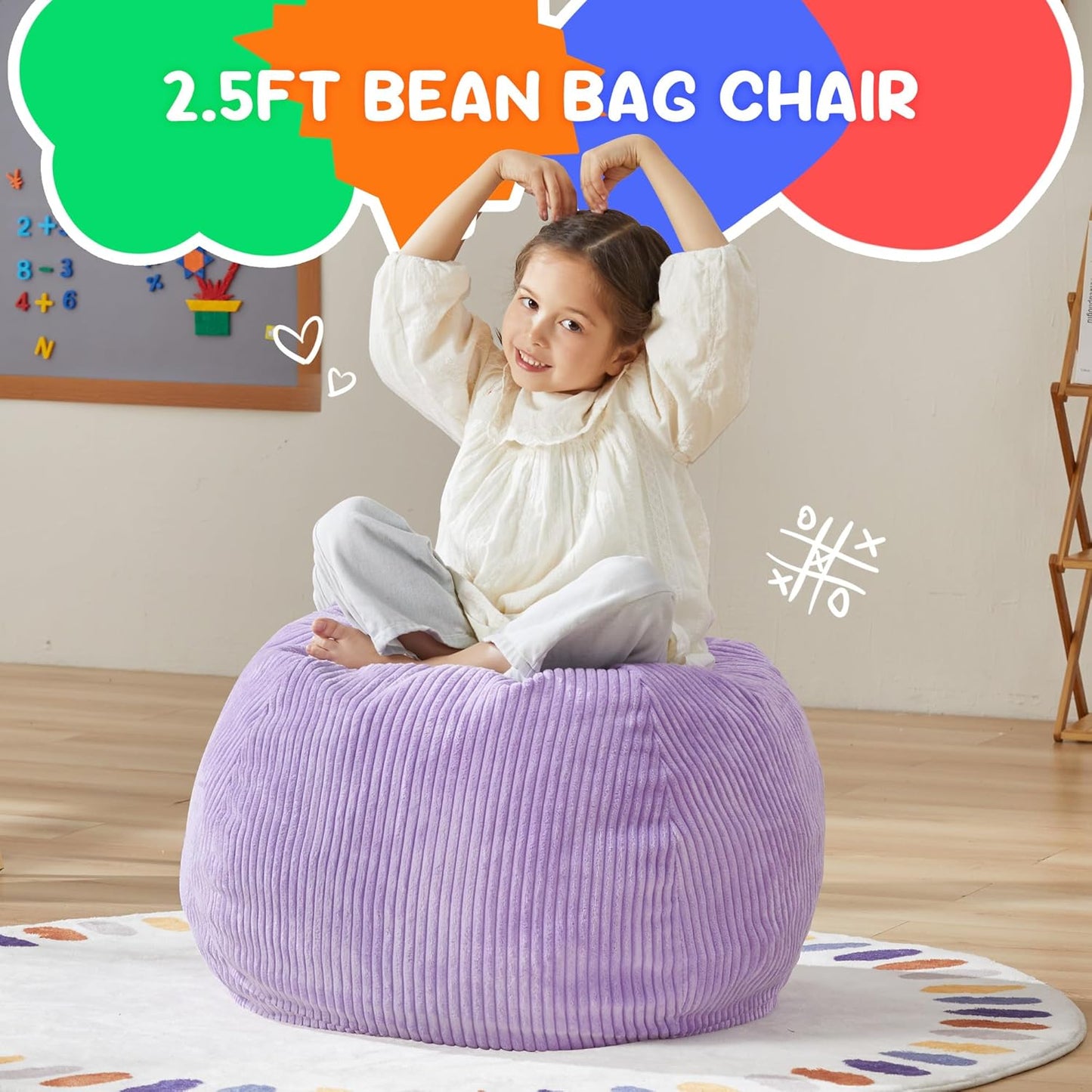Hobestluk 2.5FT Bean Bag Chair Beanbags Small Bean Bag Chair with Filler Included Teardrop Bean Bag with Removable Cover for Bedroom Living Room (Small, Purple)
