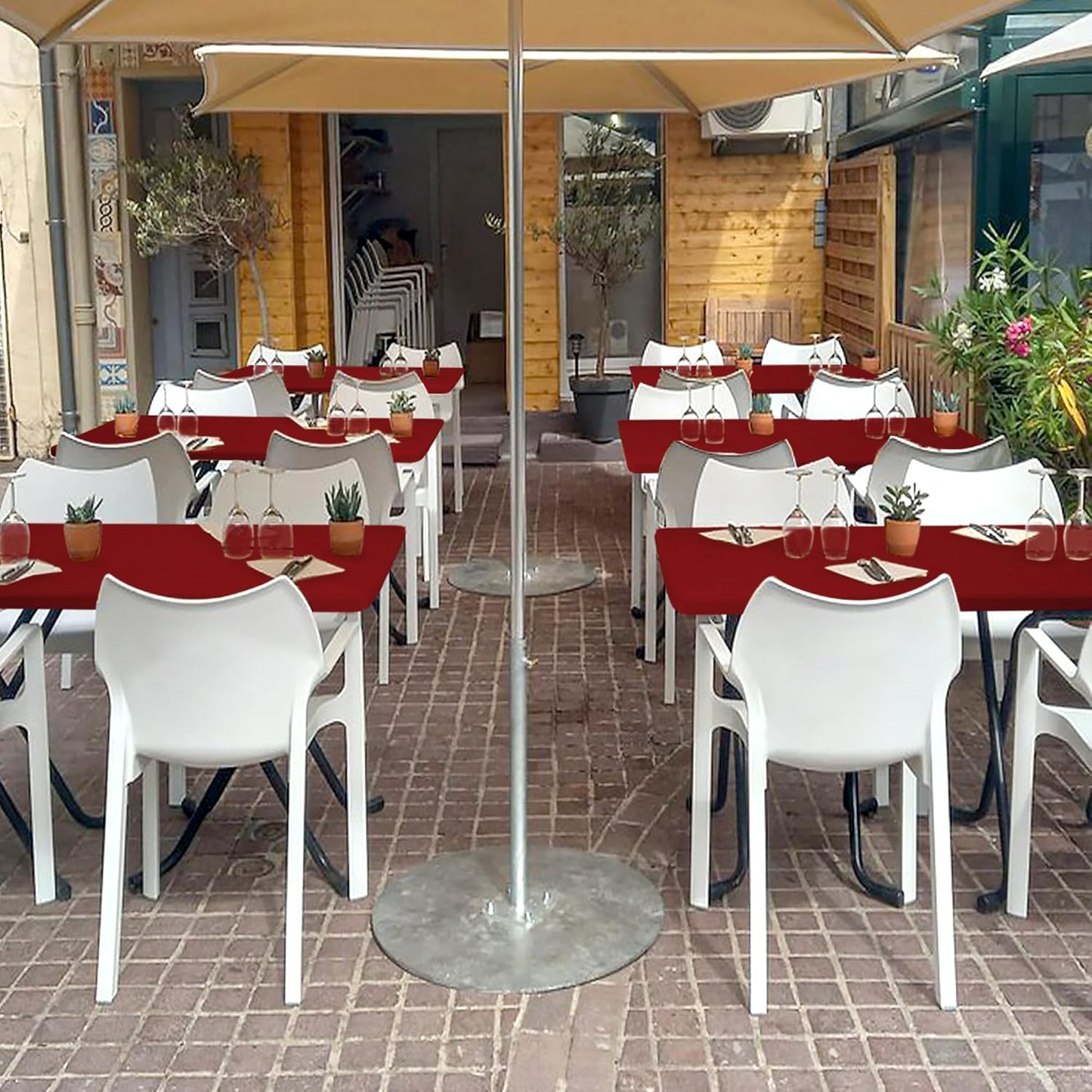 Fitted Tablecloth for 6 Foot Rectangle Tables-4 Pack Red Elastic Outdoor Picnic Table Cover-Spandex Stretch Folding Table Cloths 6 ft for Camping Dining Room Patio Kitchen Banquet Party