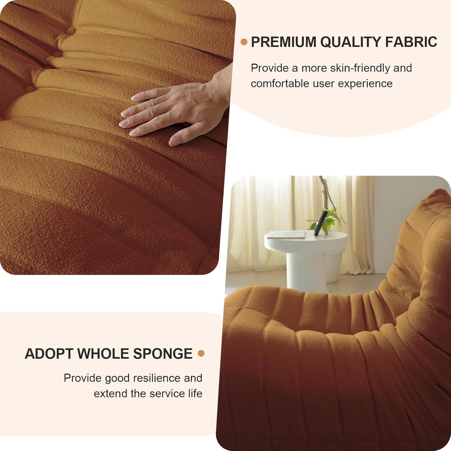 Luxury Sofa Couch Chair, Lazy Floor Seating, Fireside Bean Bag Chair, Ergonomic Tatami Sofa Lounger for Living Room, Bedroom, Office, Single Seat, Brown