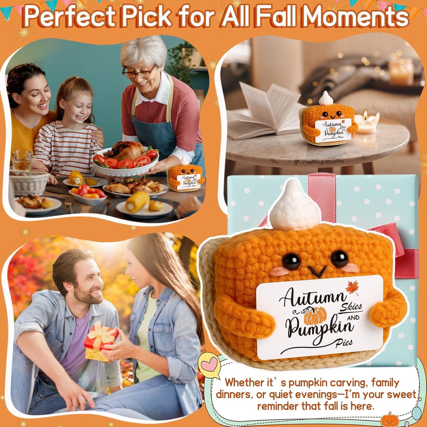 Fall Decor Mini Pumpkin Pie Crochet Doll, Small Autumn Season Holiday Pumpkin Items Plush Gift, Cute Halloween Thanksgiving Home Office Indoor Table Decoration, Christmas Stocking Stuffer Ornament