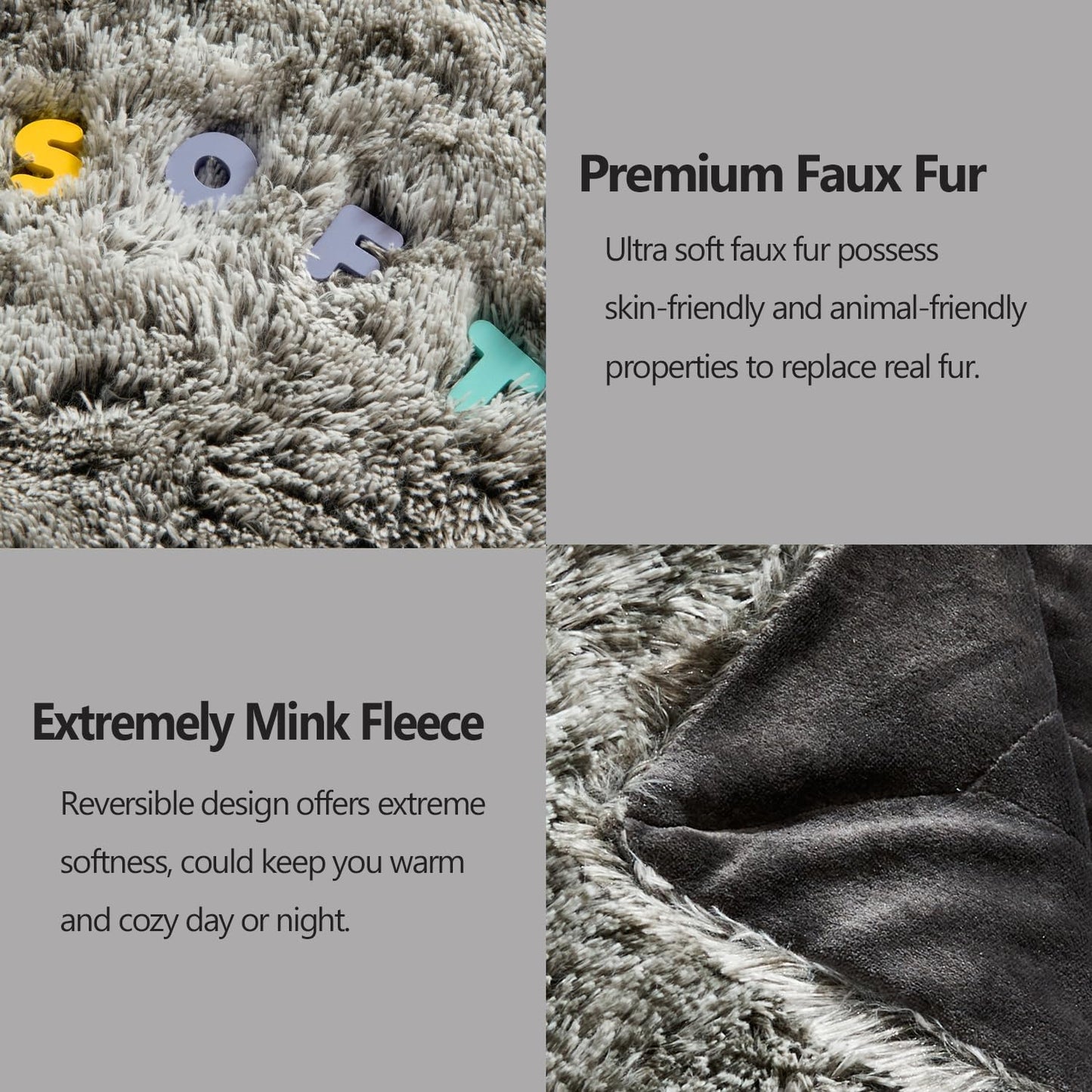 GONAAP Fuzzy Faux Fur Throw Blanket Frosty Black Super Soft Cozy Plush Fuzzy Shaggy Blanket for Couch Sofa Bed (Frosty Black, Throw(50"x60"))