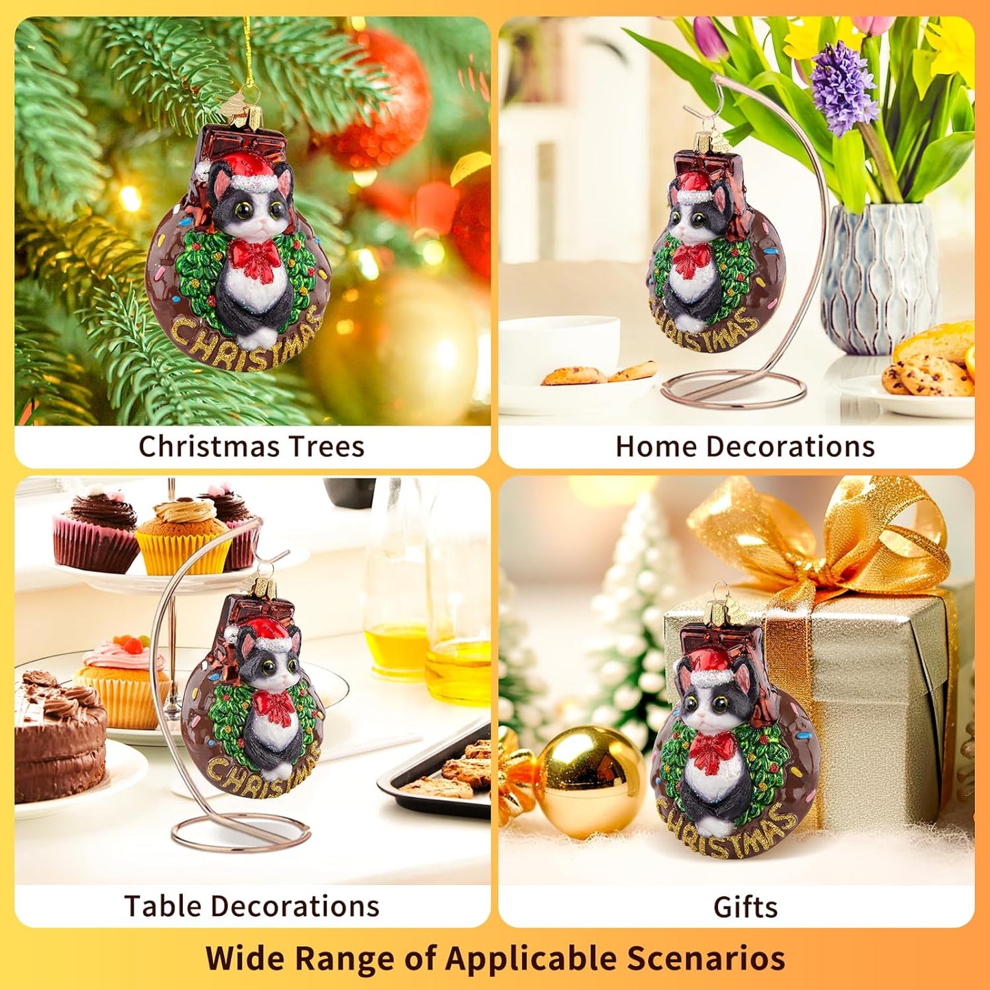 Christmas Tree Ornaments,Hand-Blown Glass Ornaments,Devon Cat Collection Hanging Ornament,Personalized Donut Ornament,Christmas Decorations for Animal Lovers Holiday Party Home Gifts