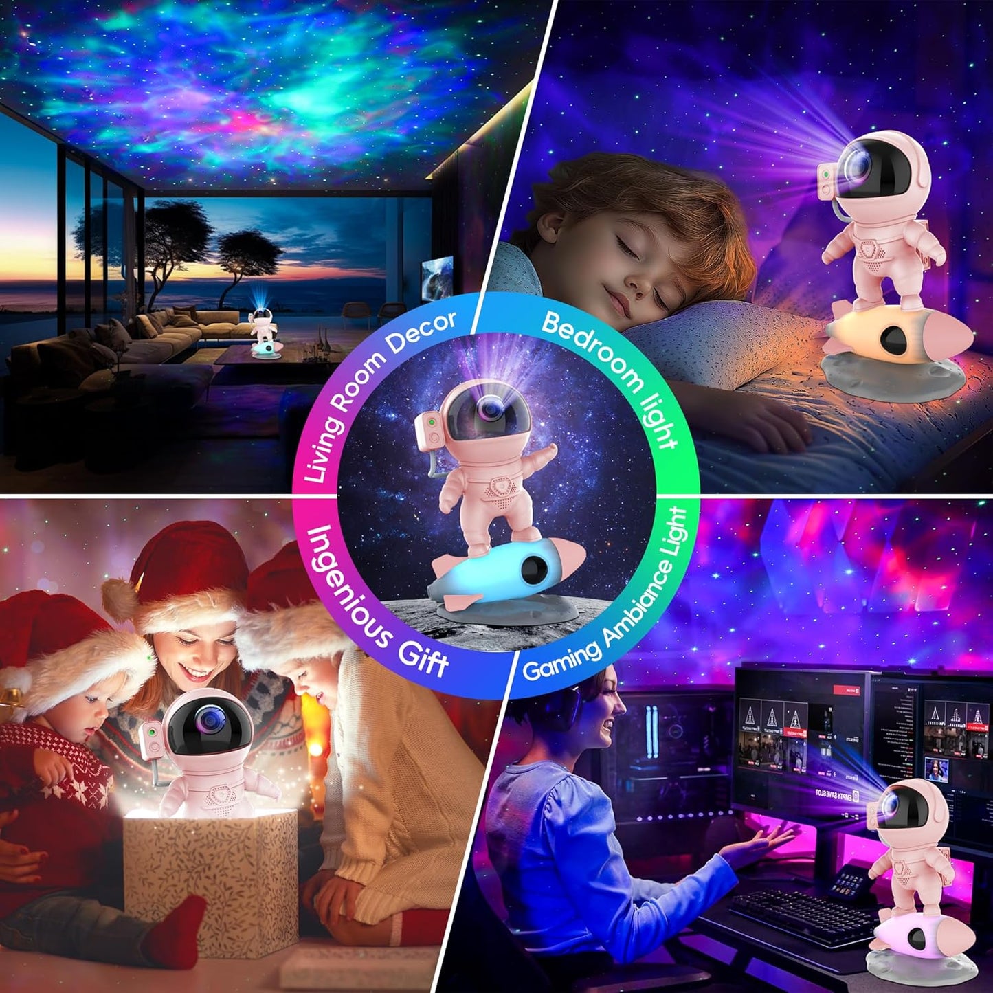 FlyEagle Astronaut Galaxy Projector, Star Nebula Projector with Rocket Lamp, Night Lights LED Star Projector for Bedroom, Remote Control, White Noises, Bluetooth Speaker for Bedroom