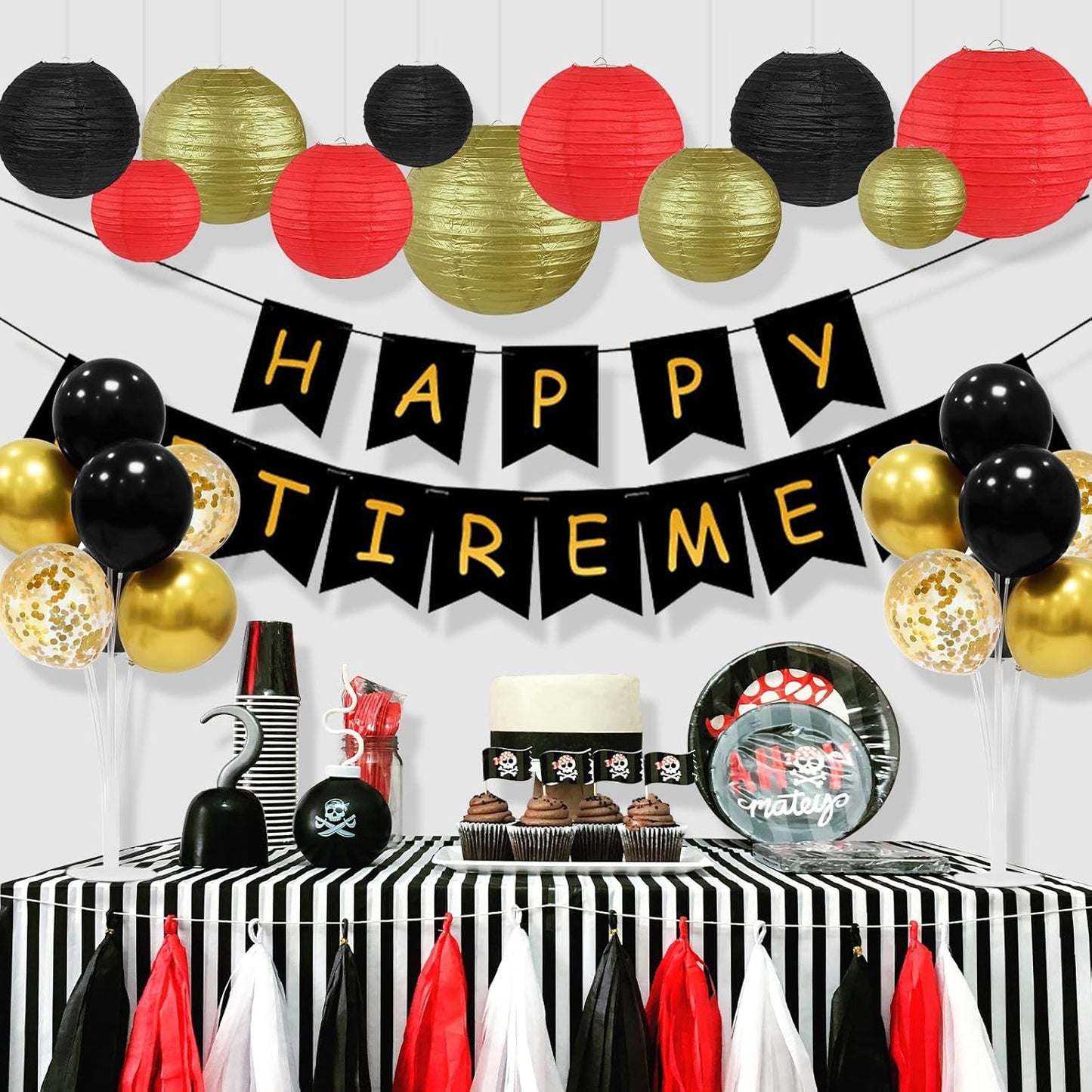 12Pcs Round Paper Lanterns Assorted Sizes (6" 8" 10" 12") for Home Decor, Wedding, Birthday, Hibachi Party, Casino Theme Party Decorations, Hanging Chinese Japanese Paper Lamps (Black Red Gold)