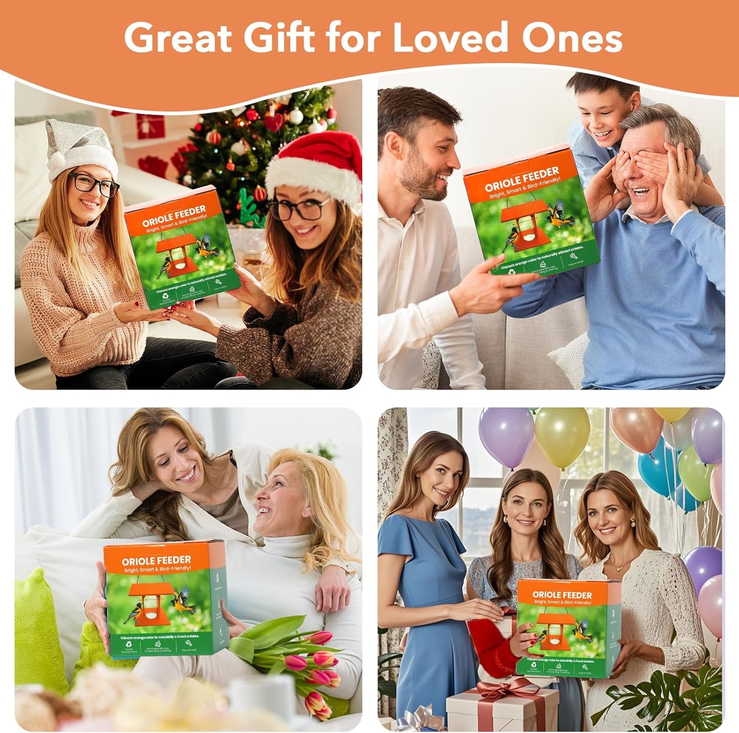 Oriole Feeder for Outdoors Hanging with Gift Box, Durable Plastic Oriole Jelly Feeder with Fruit Holder & 6oz Glass Bowl, Bird Feeder for Orioles with Roof Rain Protection for Garden, Patio, Backyard