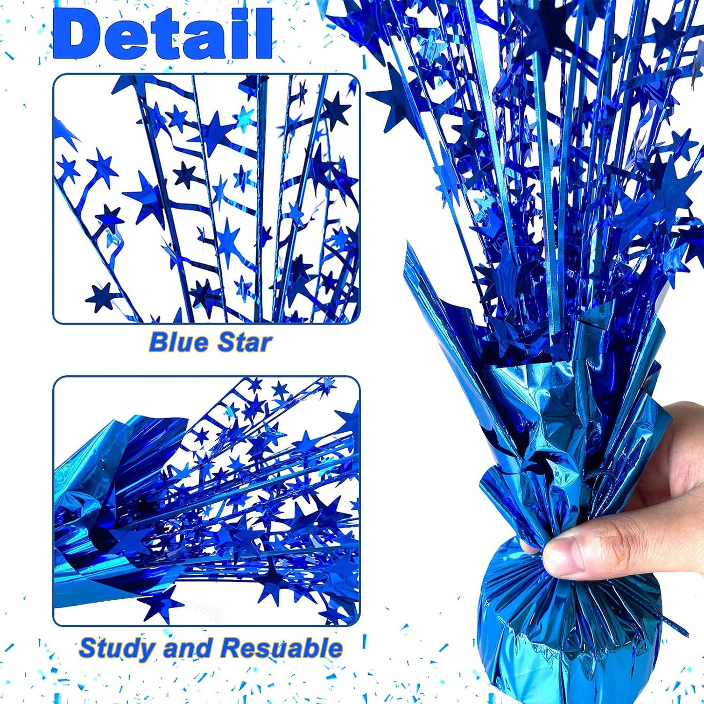 12 Pack Metallic Foil Spray Centerpiece Star Table Decoration Burst Table Centerpieces for Birthday Wedding Anniversary Graduation Holiday Party Supplies Decor, Blue