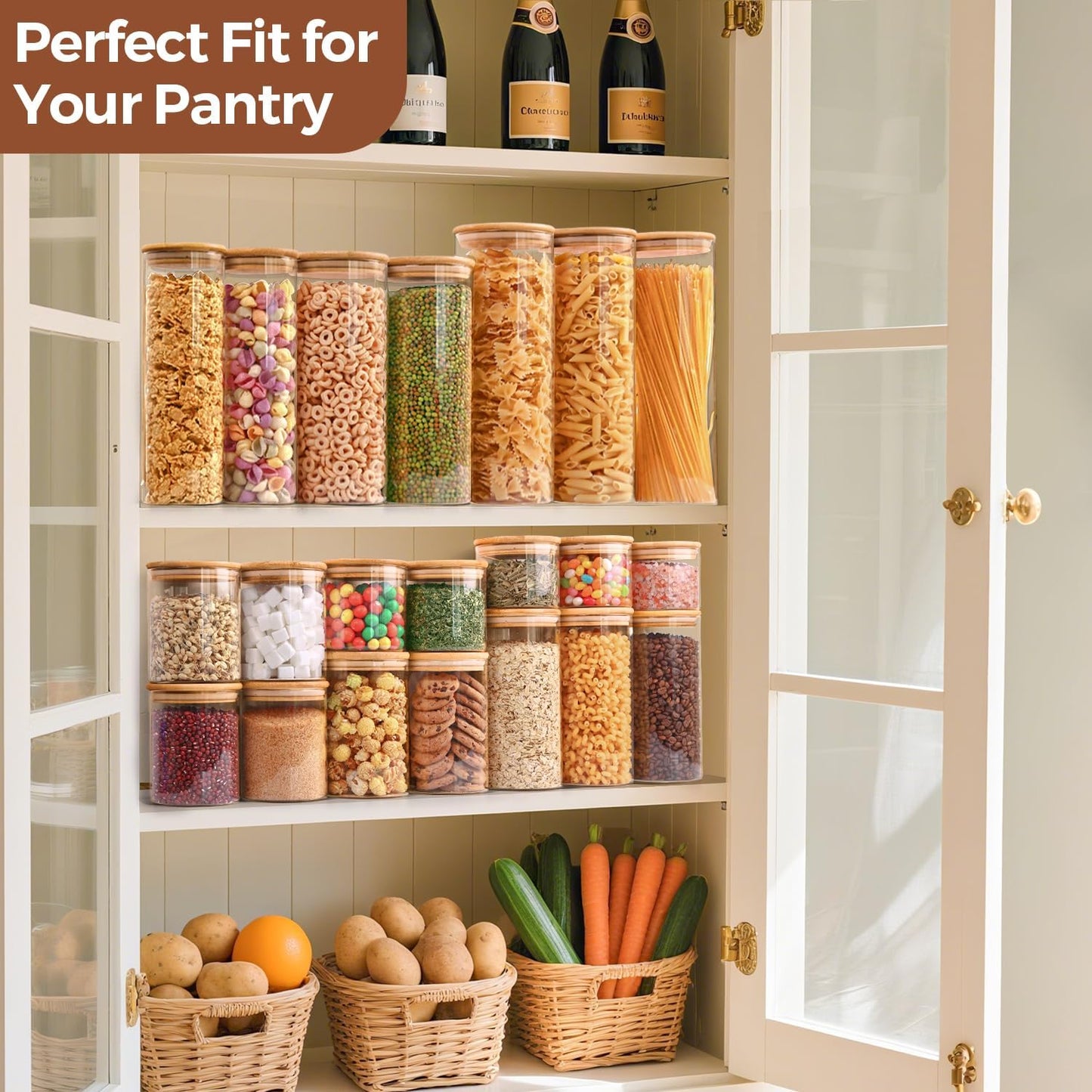 ComSaf 0.6 Qt Glass Food Storage Jars Set of 9, Clear Glass Storage Containers with Lids, Pantry Organization Jar, Spice, Blooming Tea, Oat, Coffee and Sugar Container, Small Canister Set for Kitchen